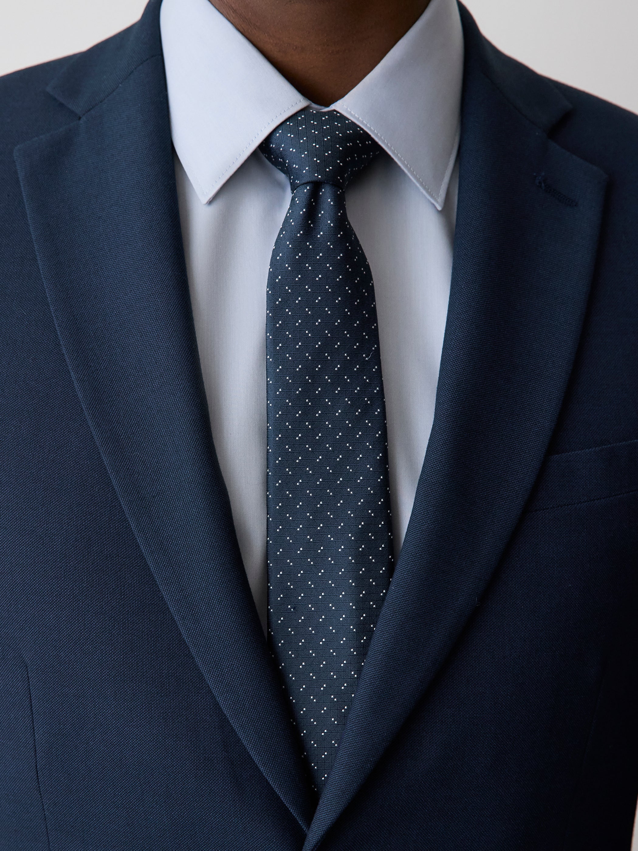 Cravate Régulière Marine à Motif à Pois Texturé
