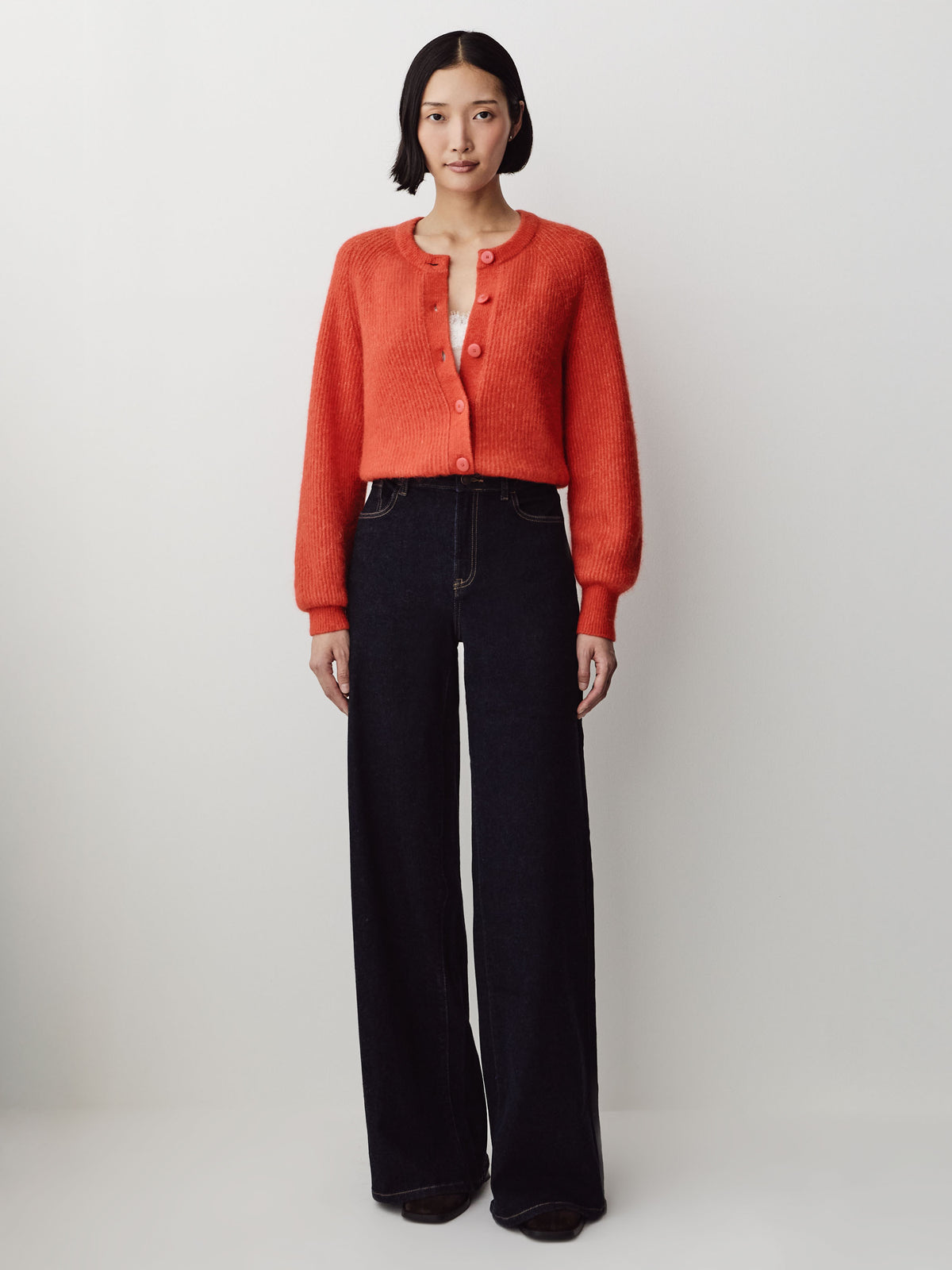 Wool-Blend Long-Sleeve Crew-Neck Cardigan