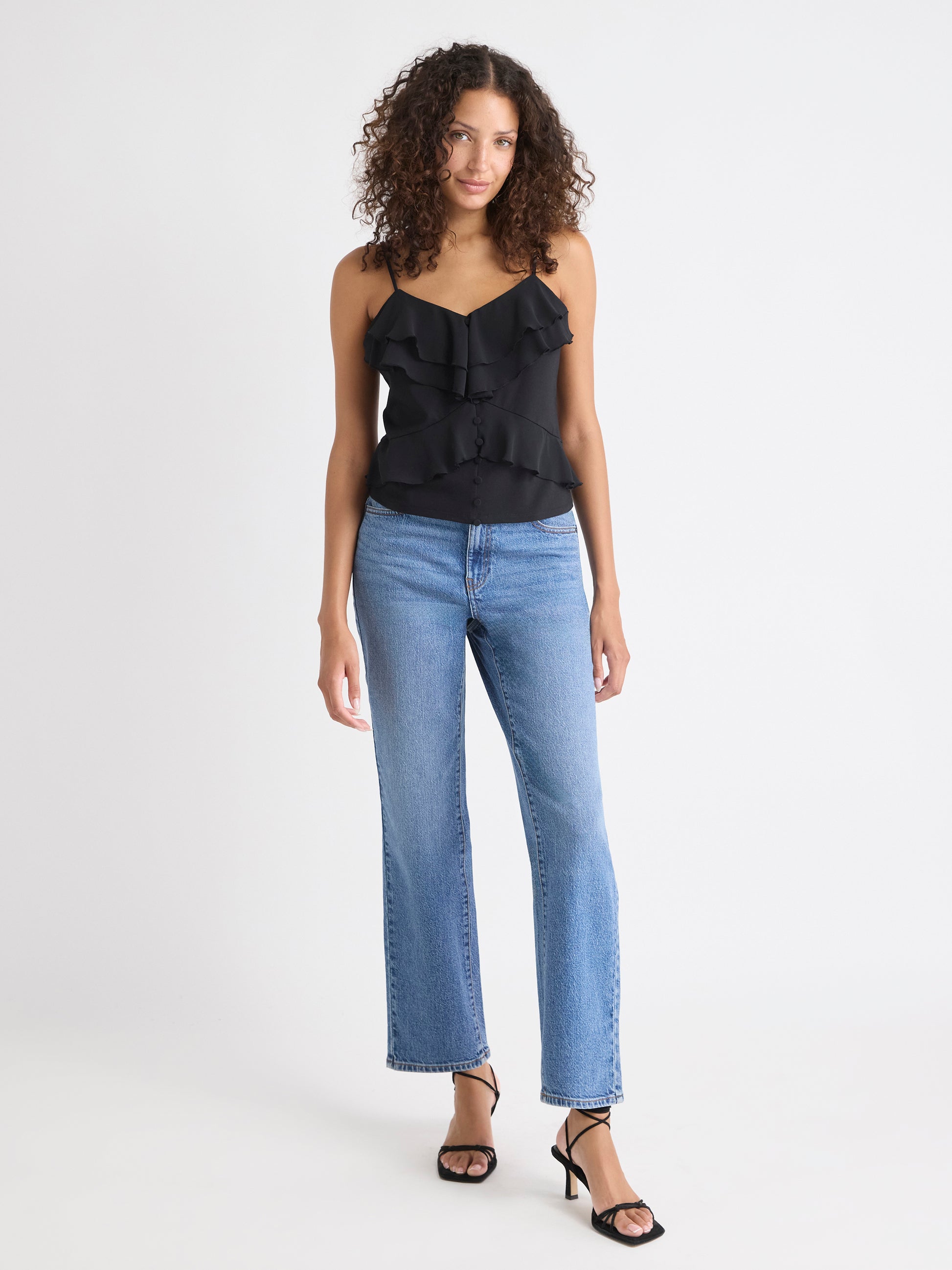 Sleeveless V-Neck Ruffled Top
