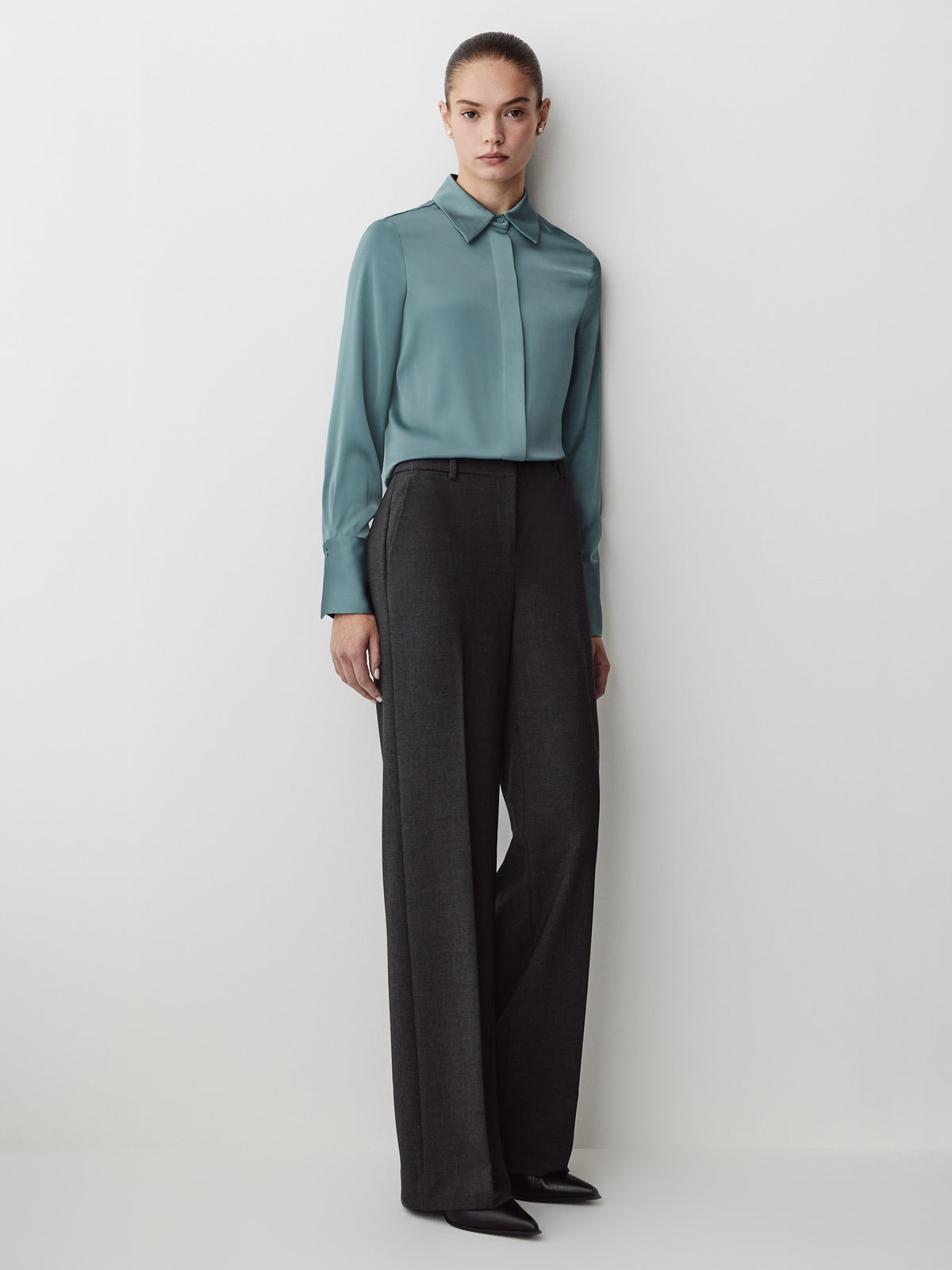 Long-Sleeve Satin Shirt