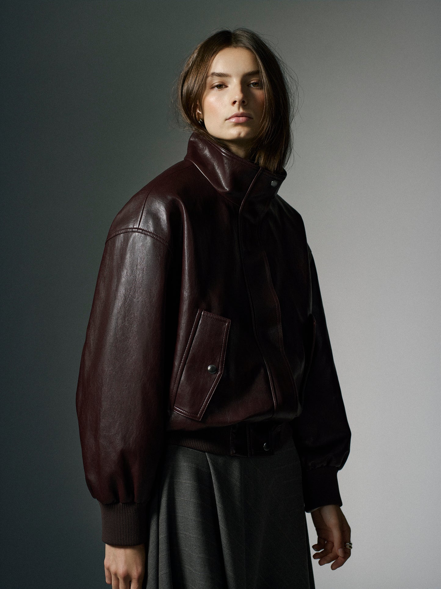 Woven PU Coated Jacket with Funnel Neck