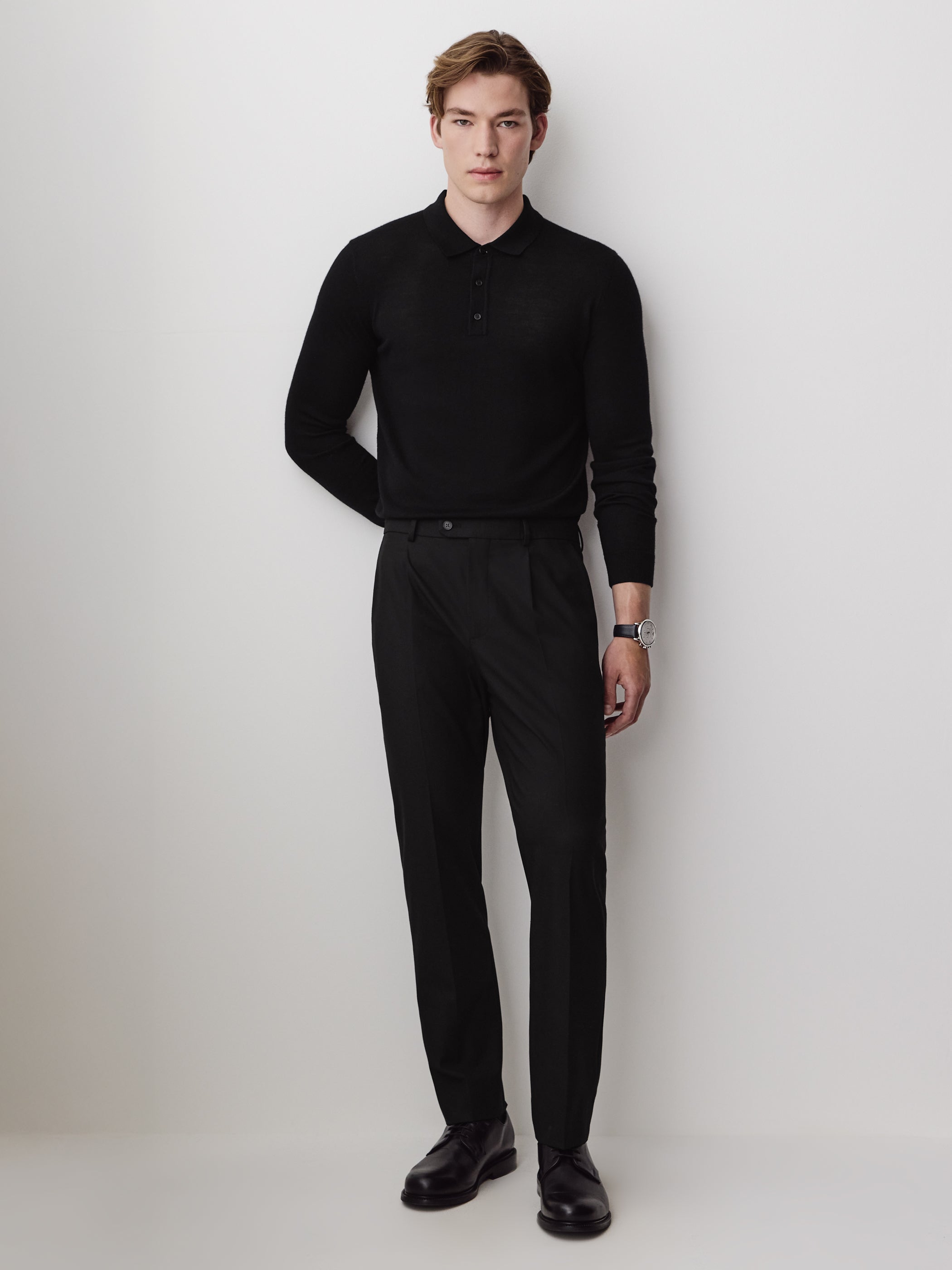 Merino Wool Knit Polo Sweater Long Sleeve