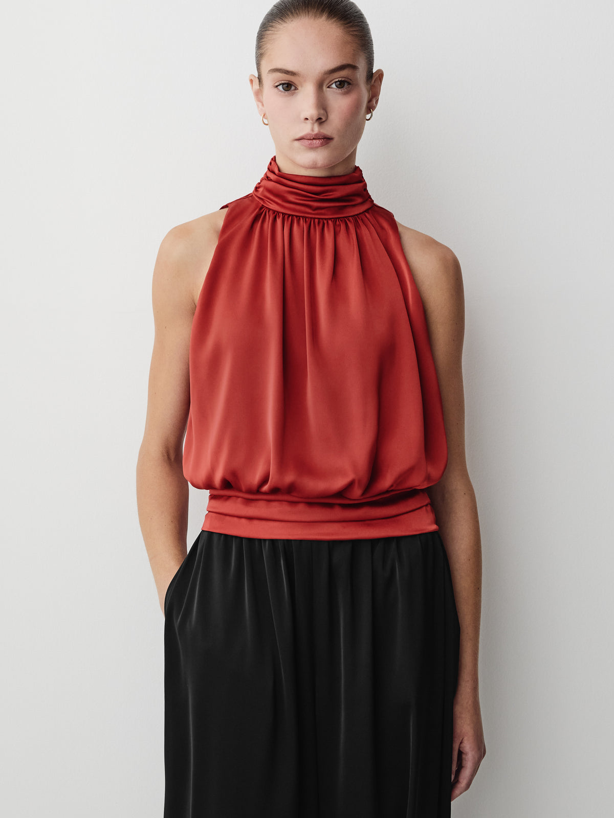 Satin Sleeveless Halter Blouse
