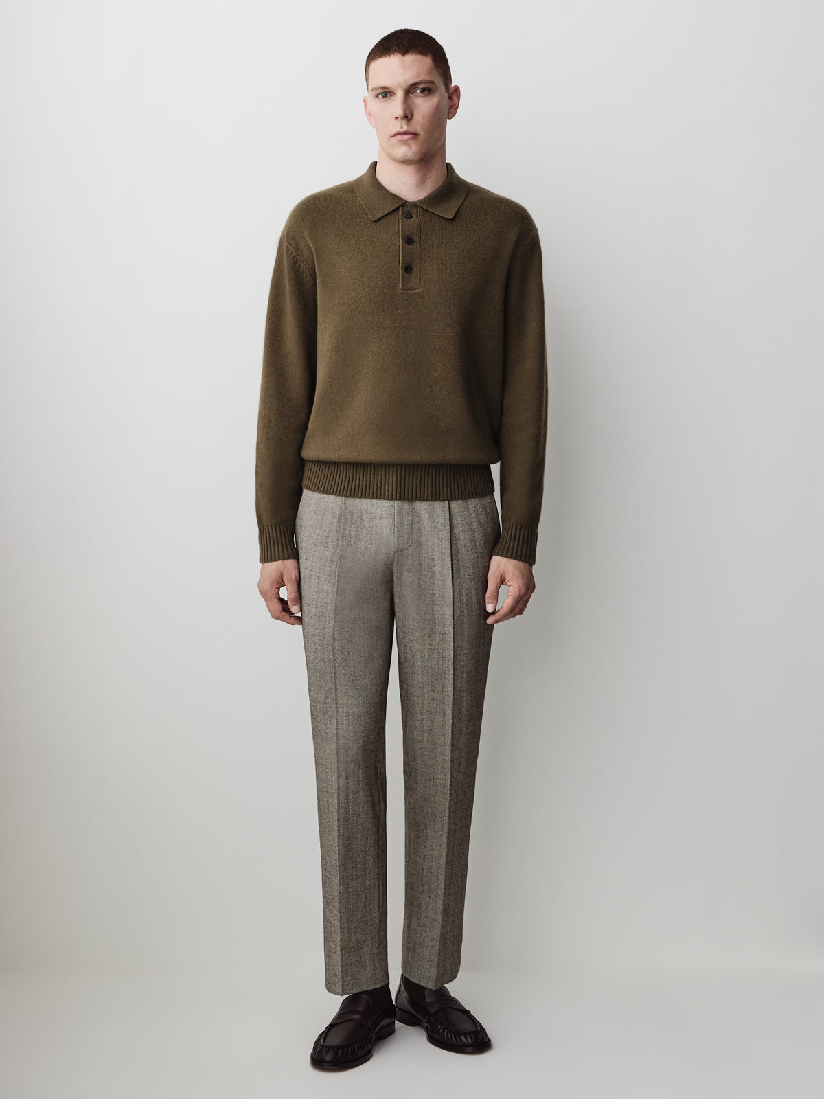 Lambswool Long-Sleeve Polo Sweater