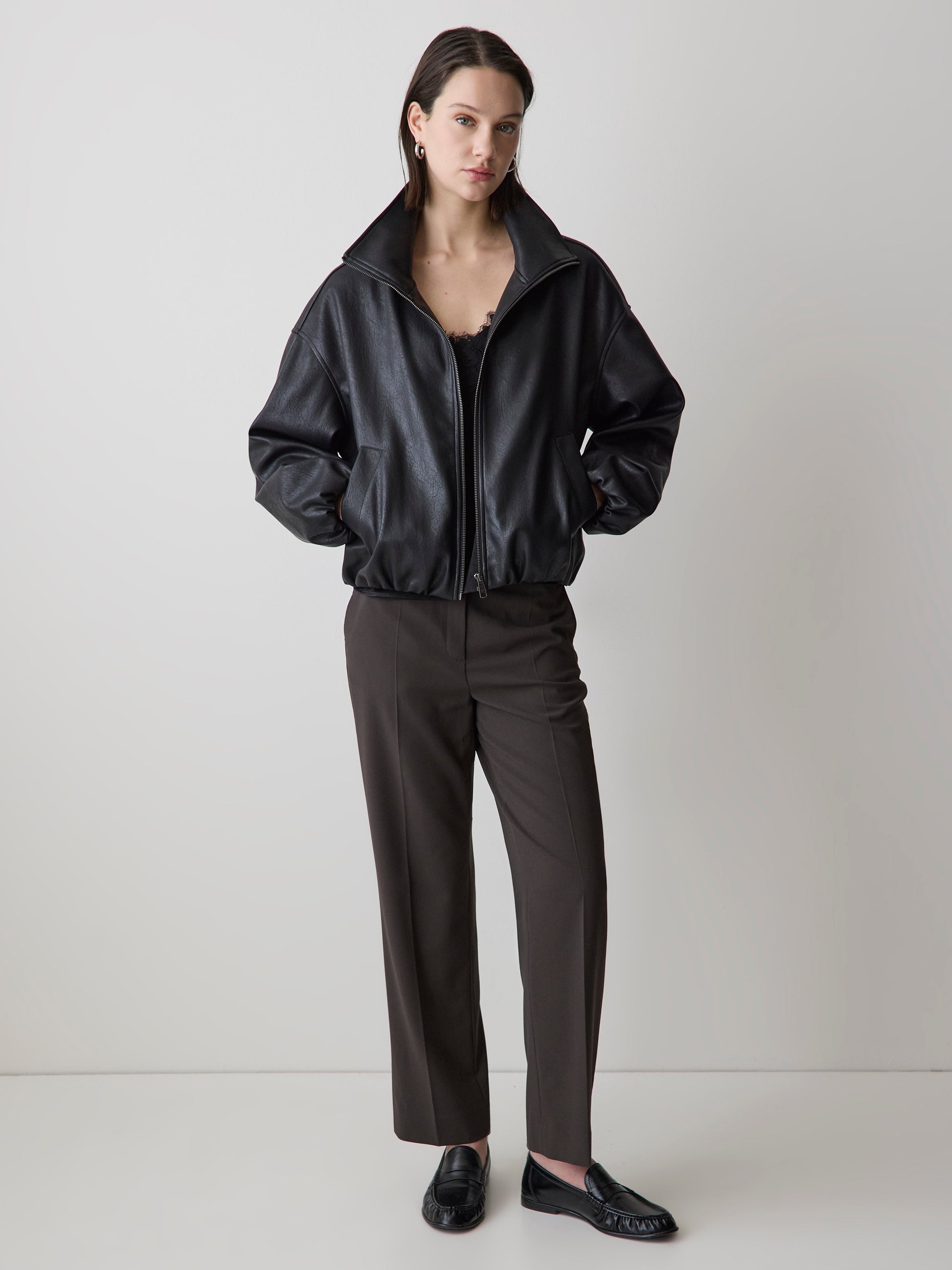 Sleeveless V-Neck Satin Blouse with Lace Trim