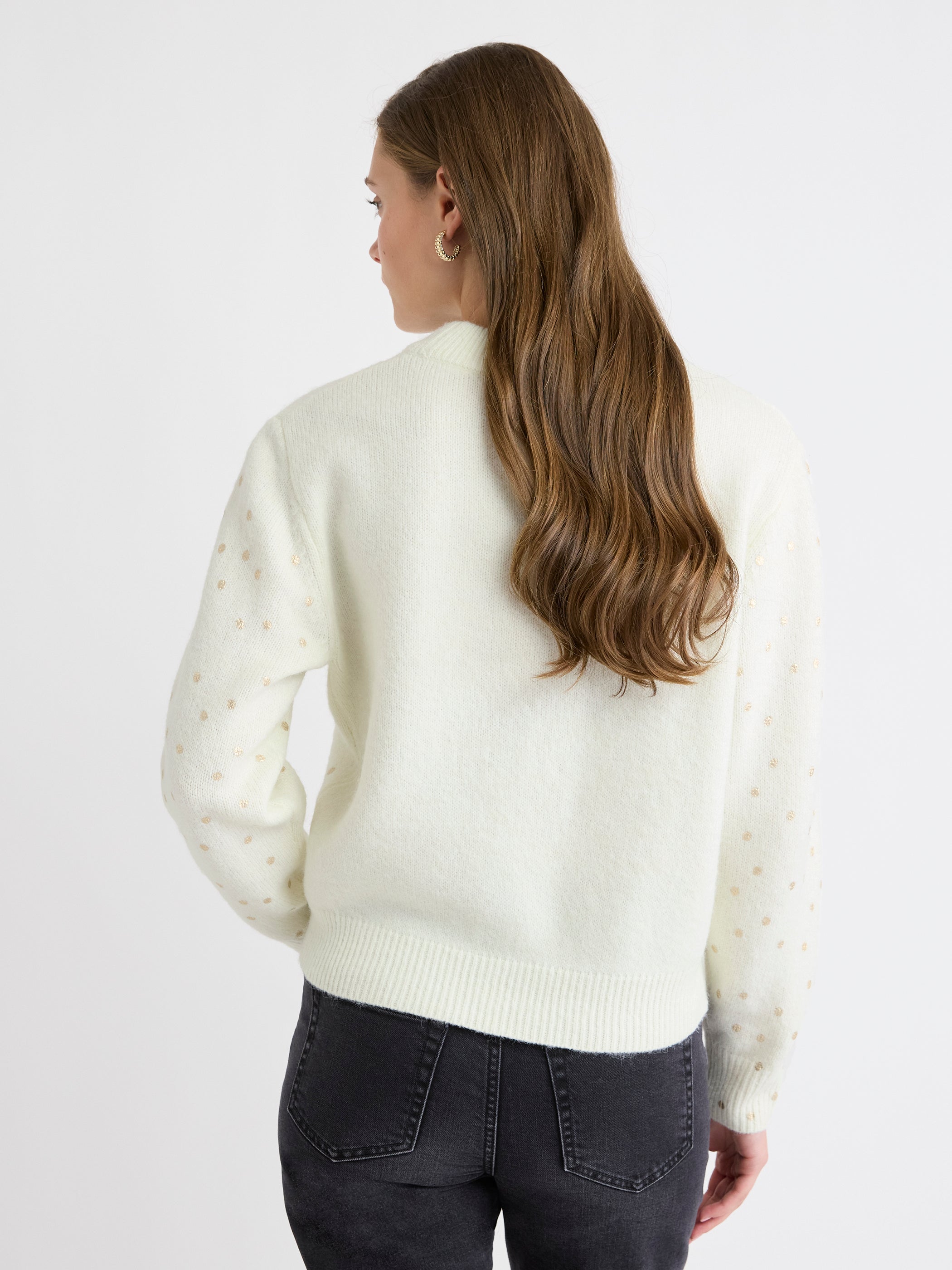 Wool-Blend Long-Sleeve Crew-Neck Sweater with Metallic Dots