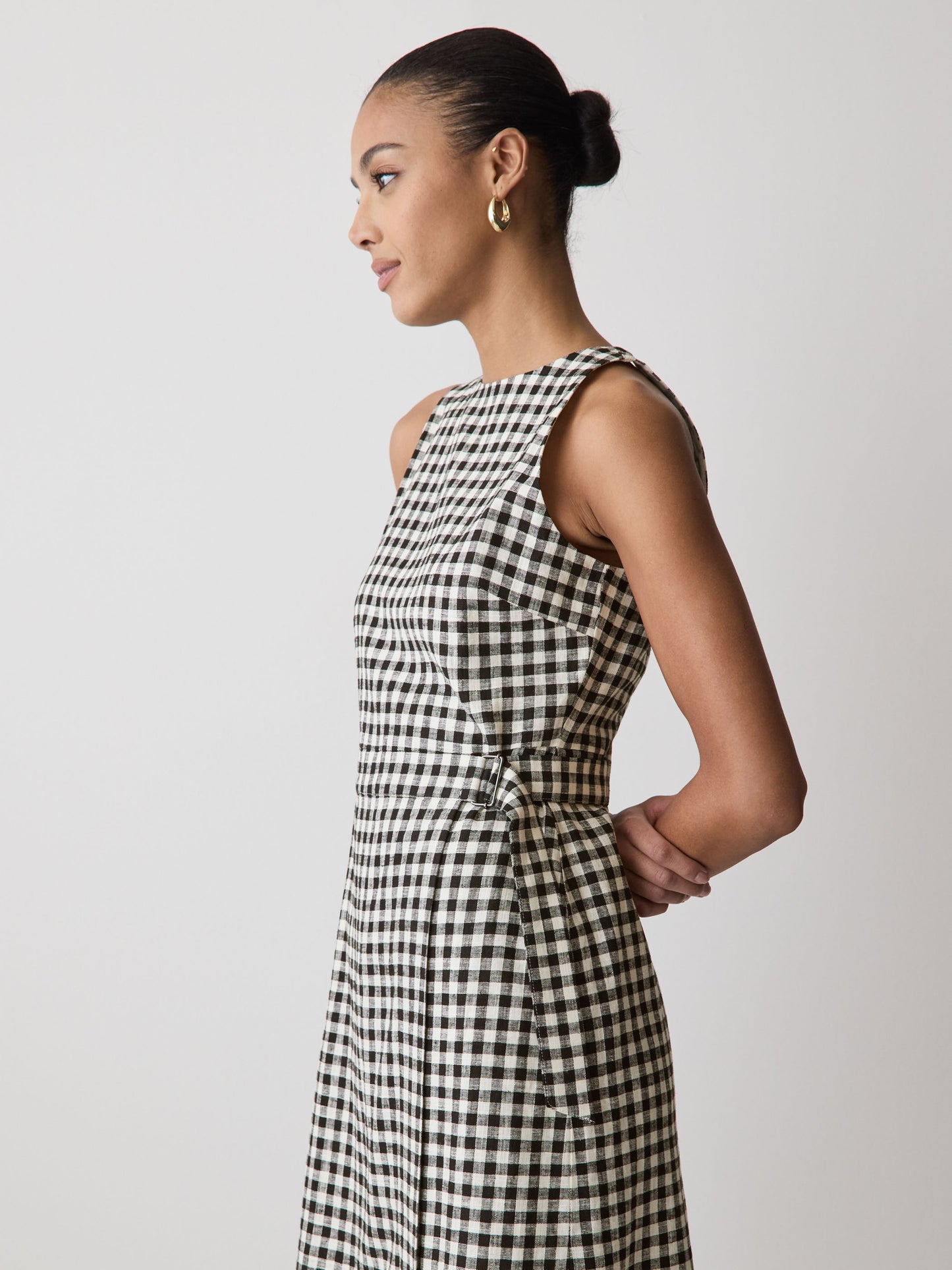 Robe Courte Sans Manches à Col Bateau en Mélange de Lin