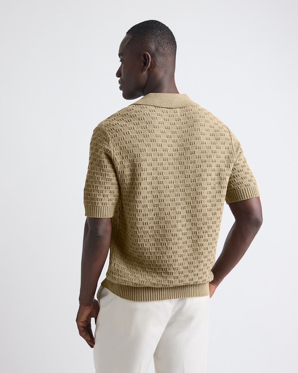 Short-Sleeve Linen-Blend Polo with Johnny Collar