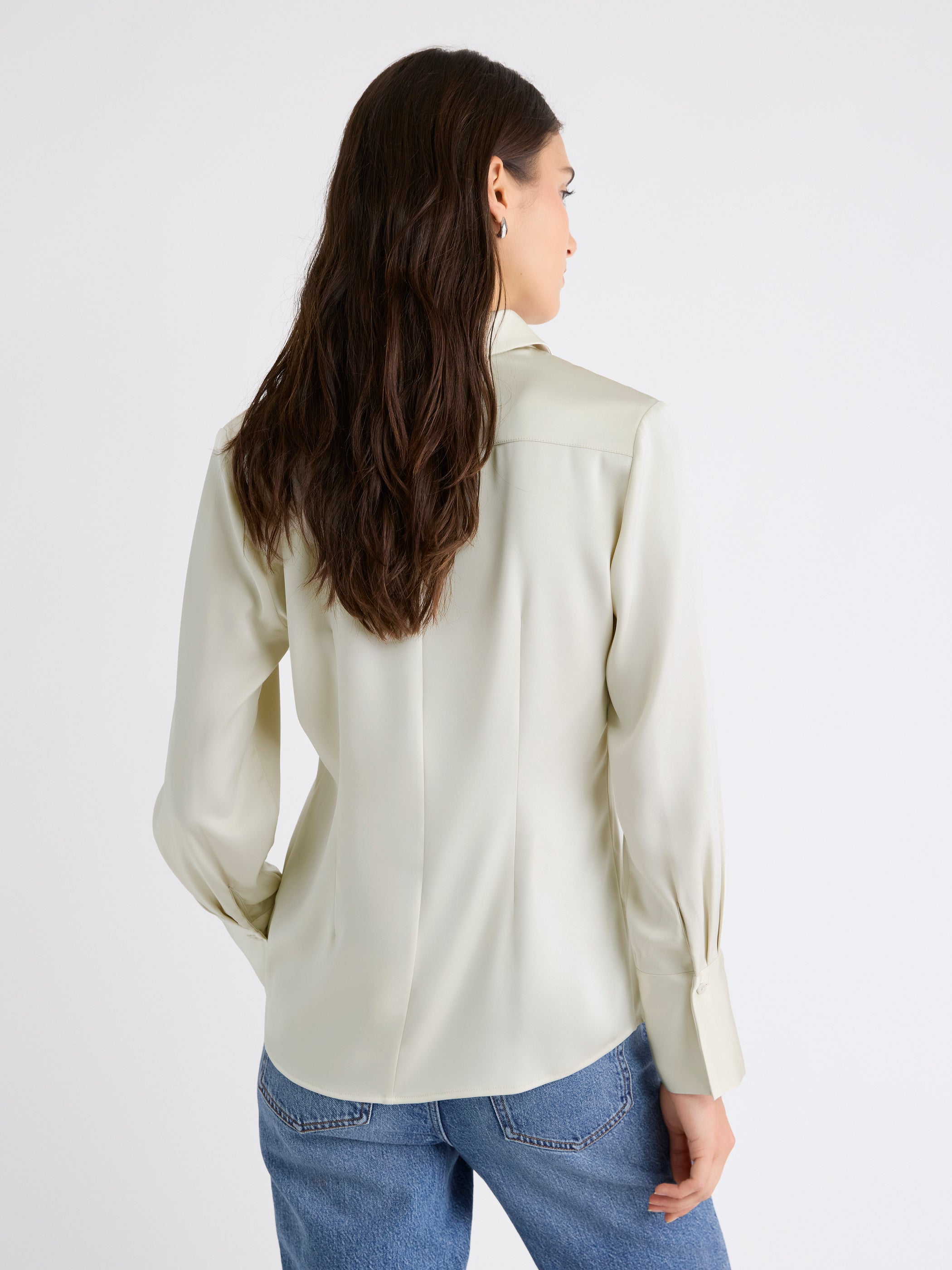 Blouse Boutonnée en Satin à Manches Longues