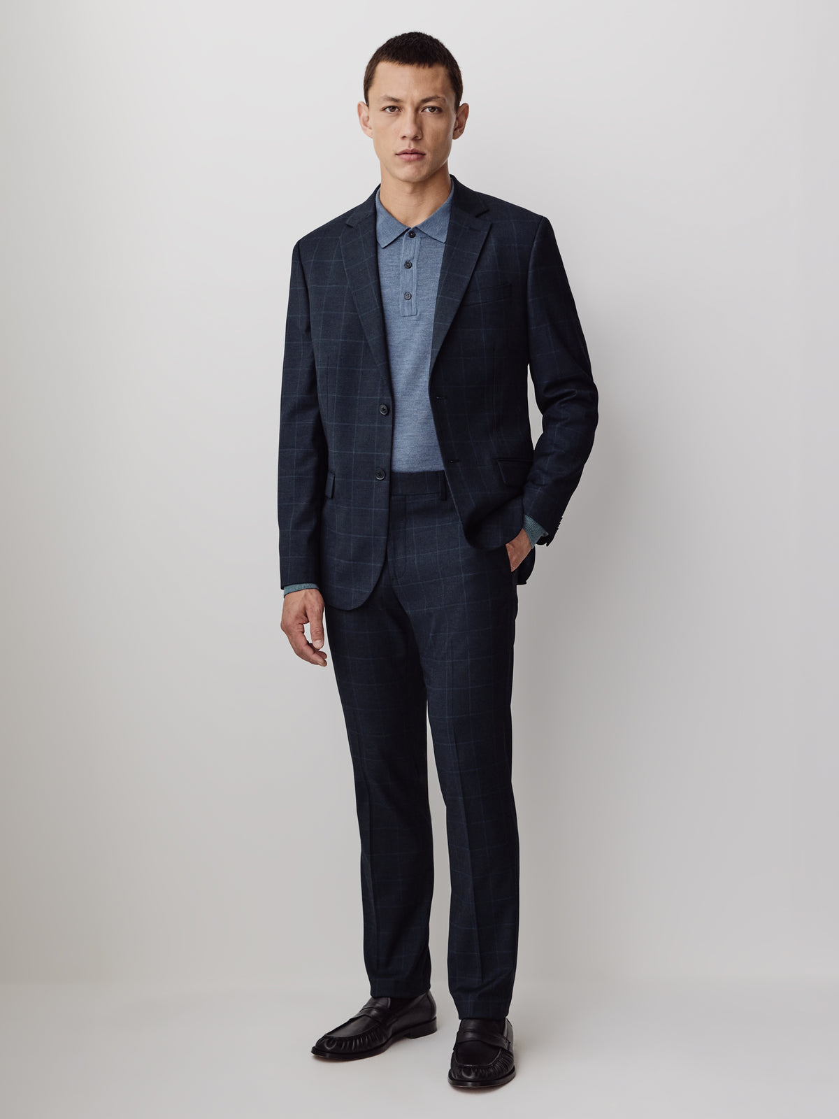 Slim Fit Woven Navy Windowpane Pant