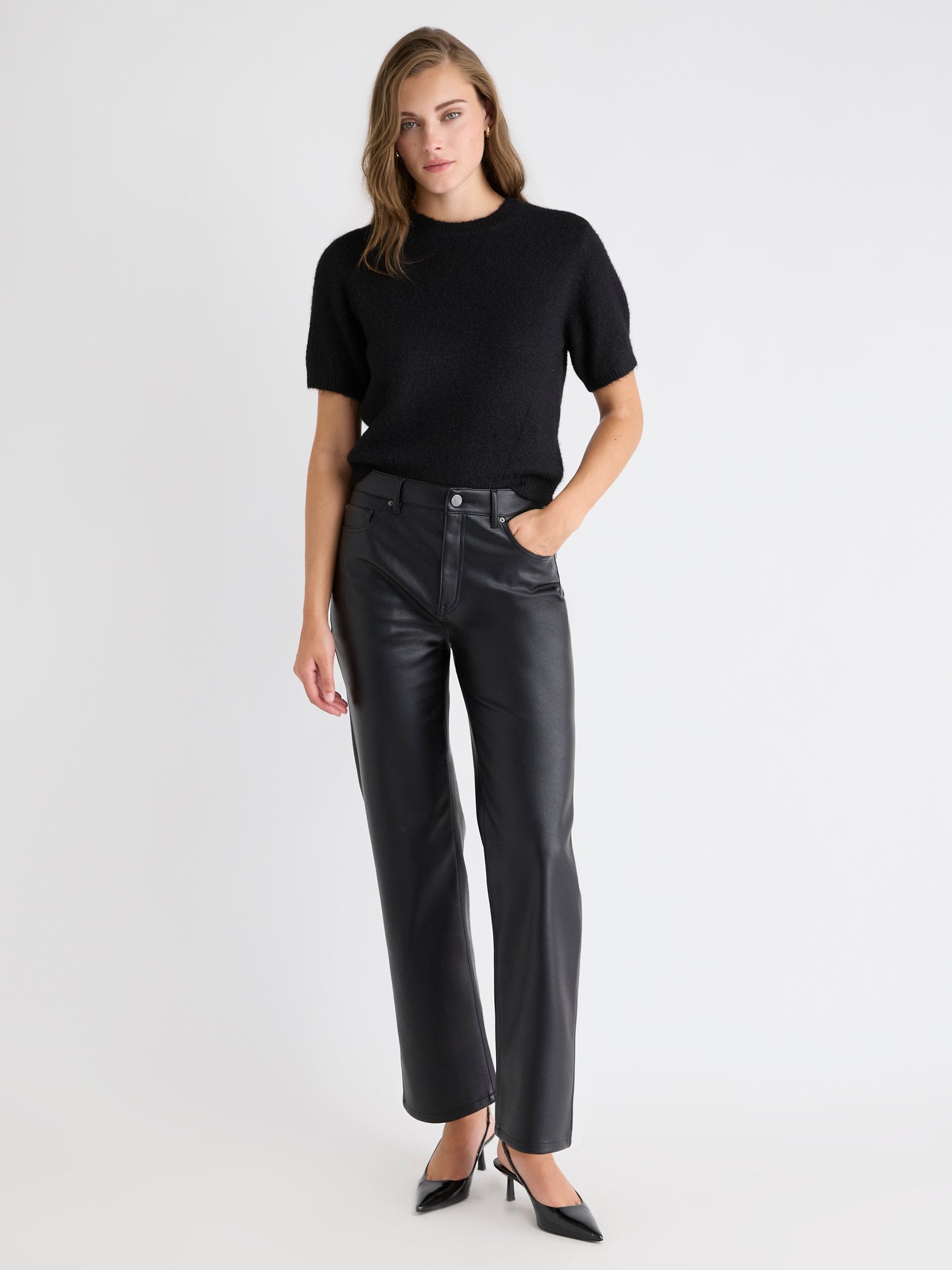 High-Rise Straight-Leg Faux-Leather Pant