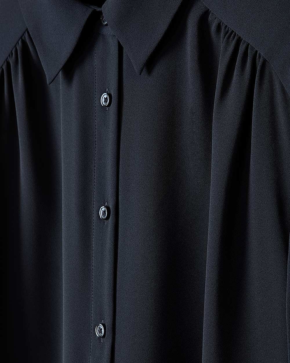 Silky Crepe Short-Sleeve Buttoned-Down Blouse