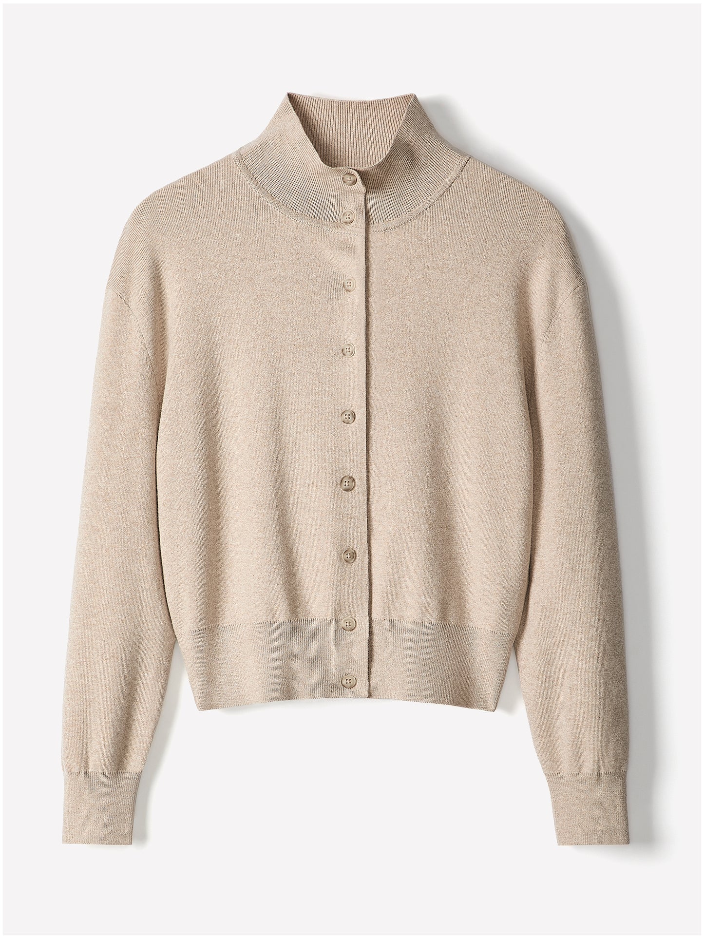 Knit Cardigan Cotton Nylon Blend Mock Neck
