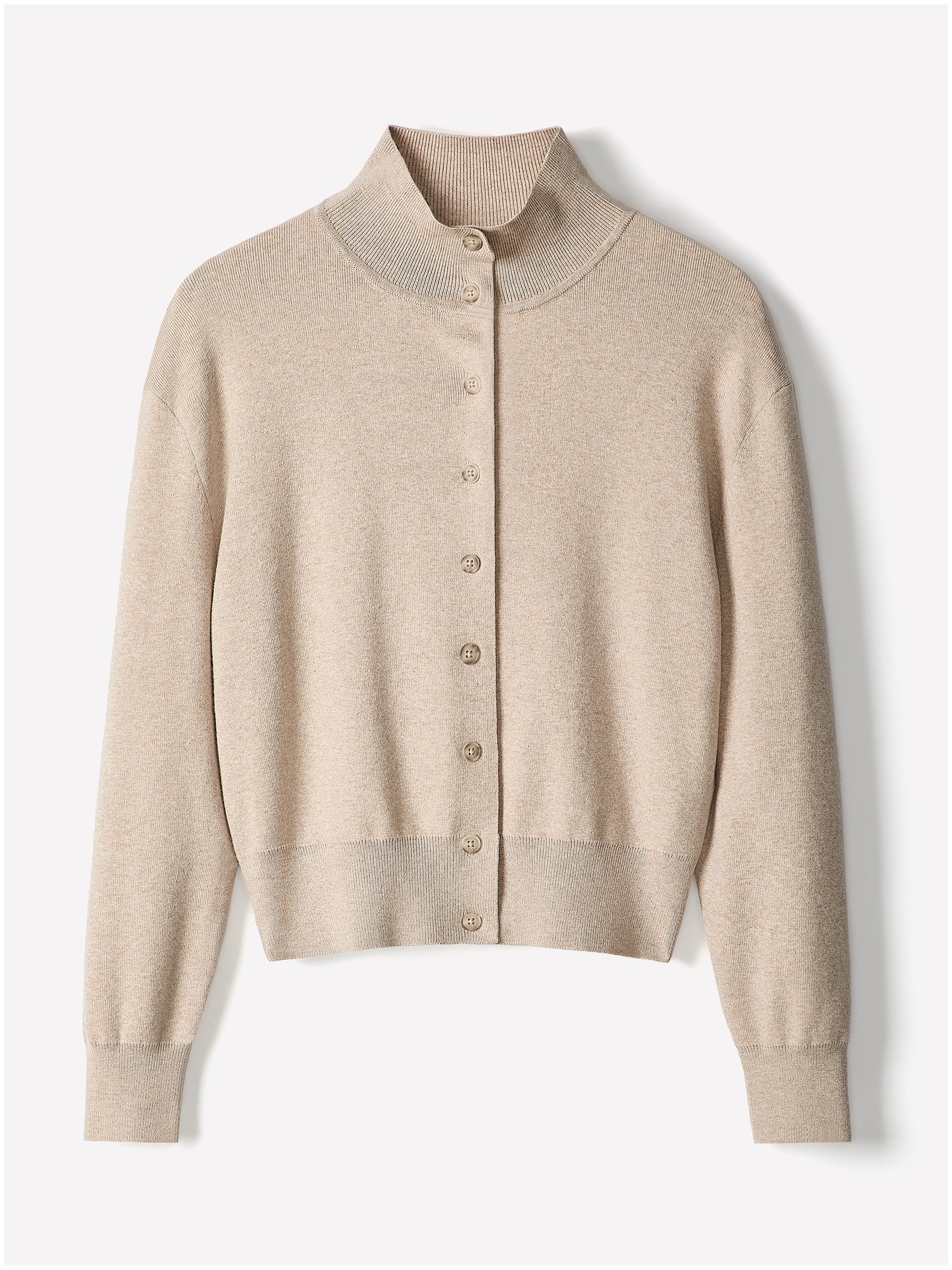 Knit Cardigan Cotton Nylon Blend Mock Neck