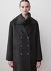 Wool Blend Double-Breasted Coat with Removable Scarf
