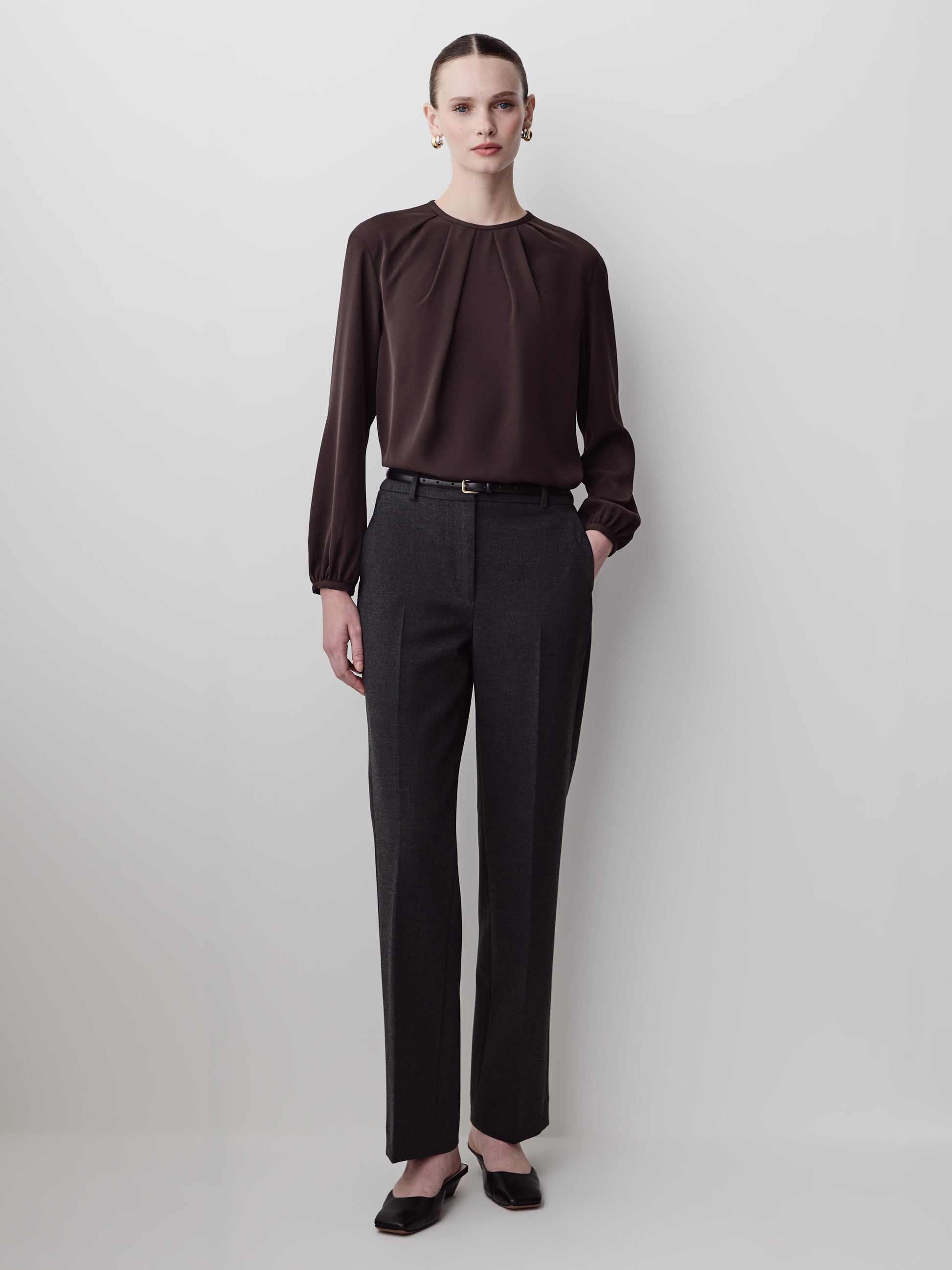 Woven Long Sleeve Blouse Luxe Crepe Fabric