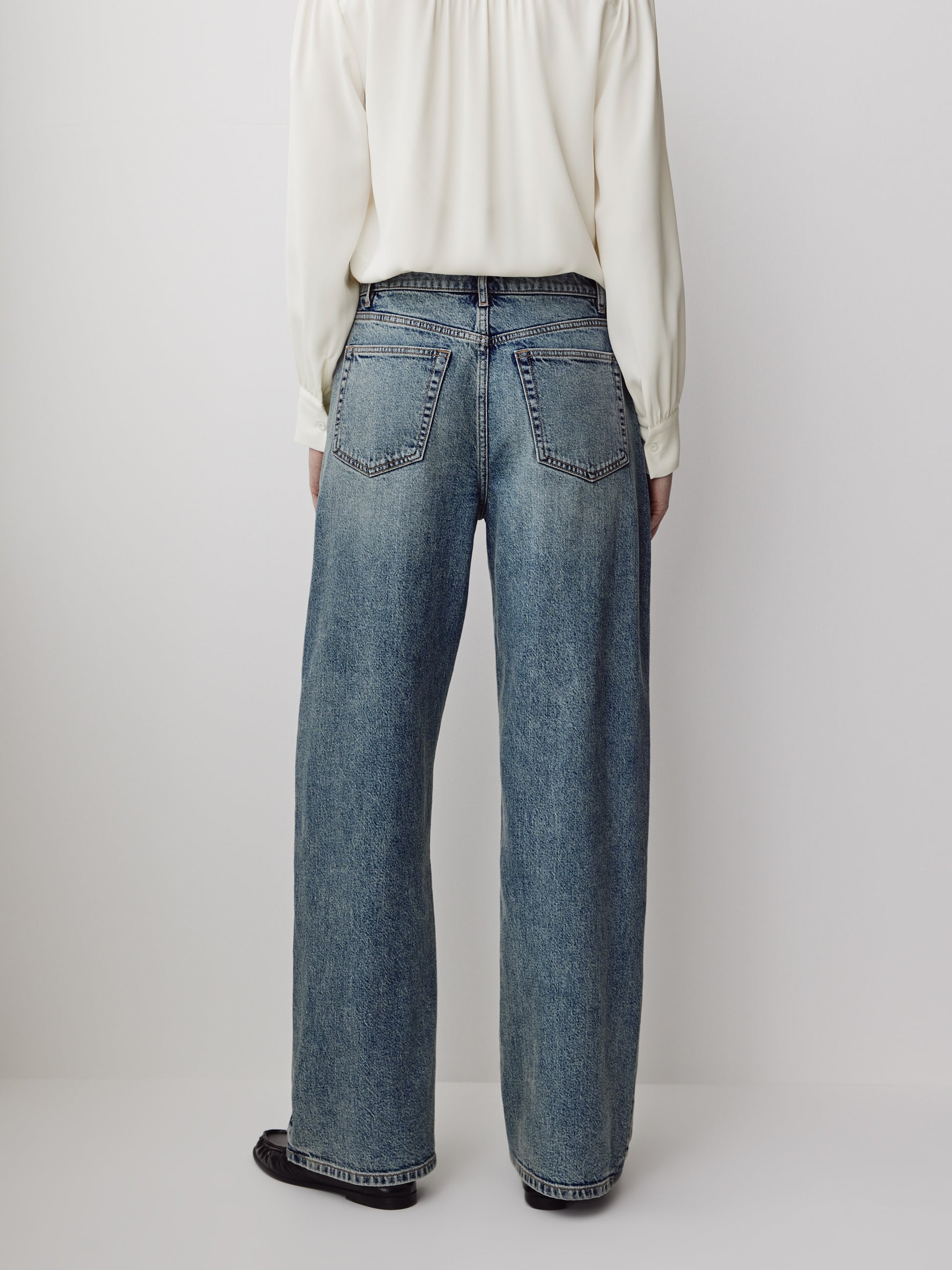 Woven Denim Pant Mid Rise Oversize Fit Stretch Fabric