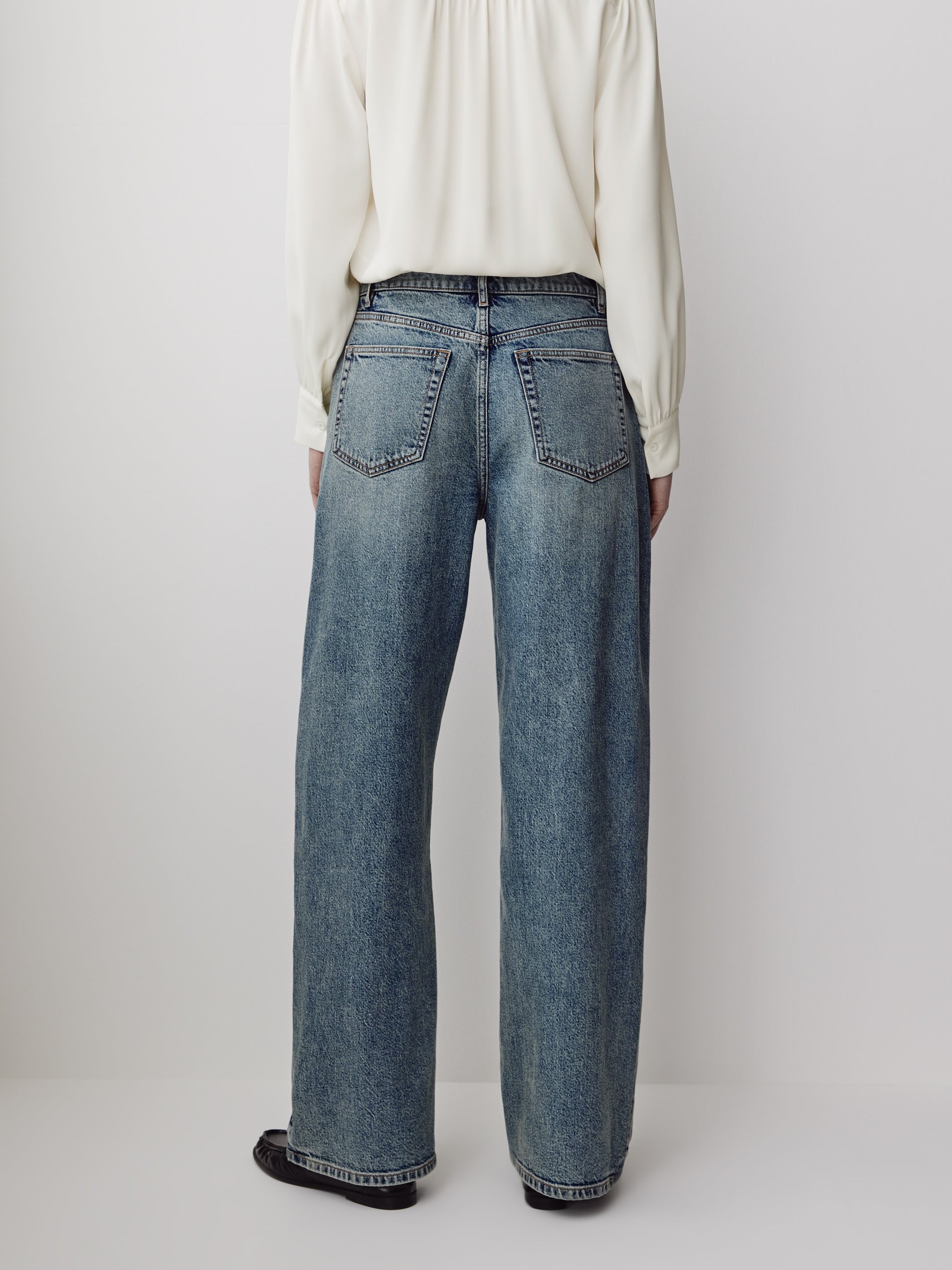Woven Denim Pant Mid Rise Oversize Fit Stretch Fabric