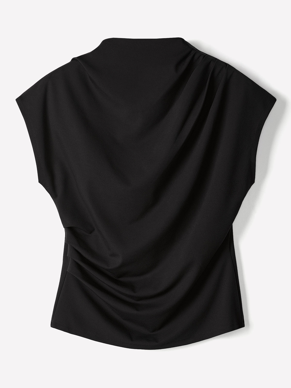 Extended-Sleeve Crew-Neck Draped Top
