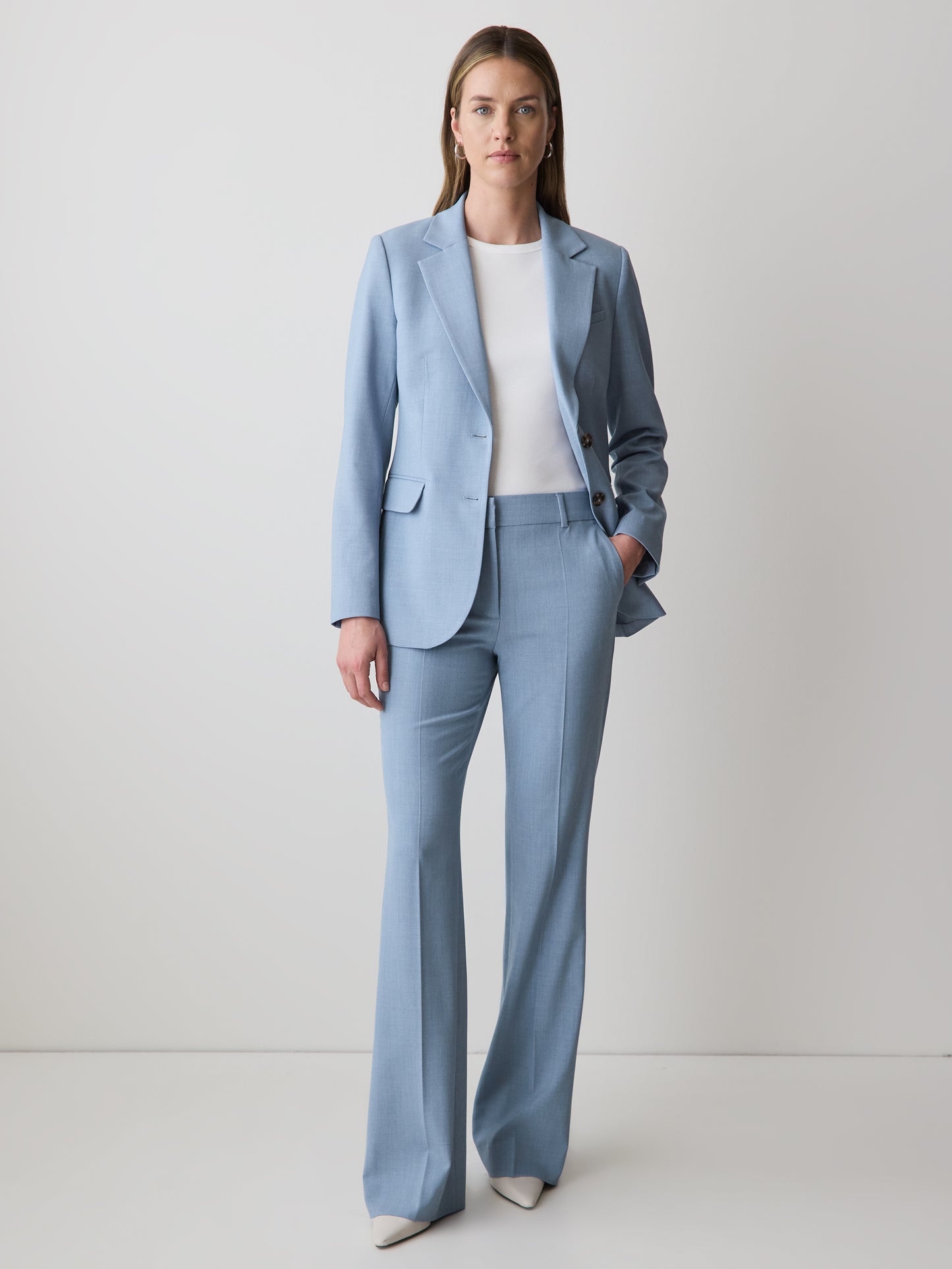 Light Blue Mid-Rise Flare-Leg Pant