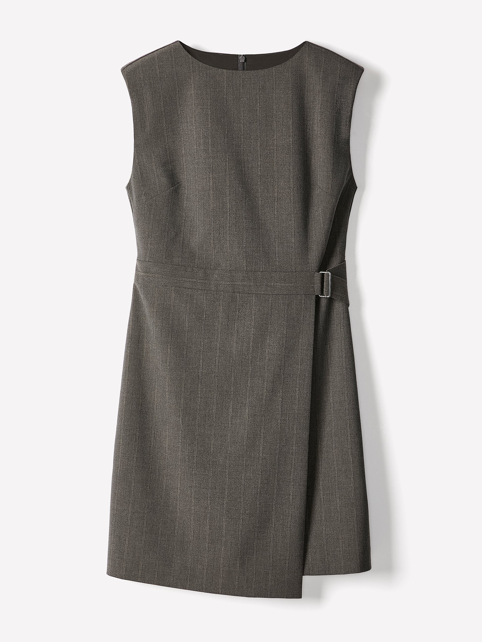Woven Sleeveless Faux Wrap Dress with Stripes