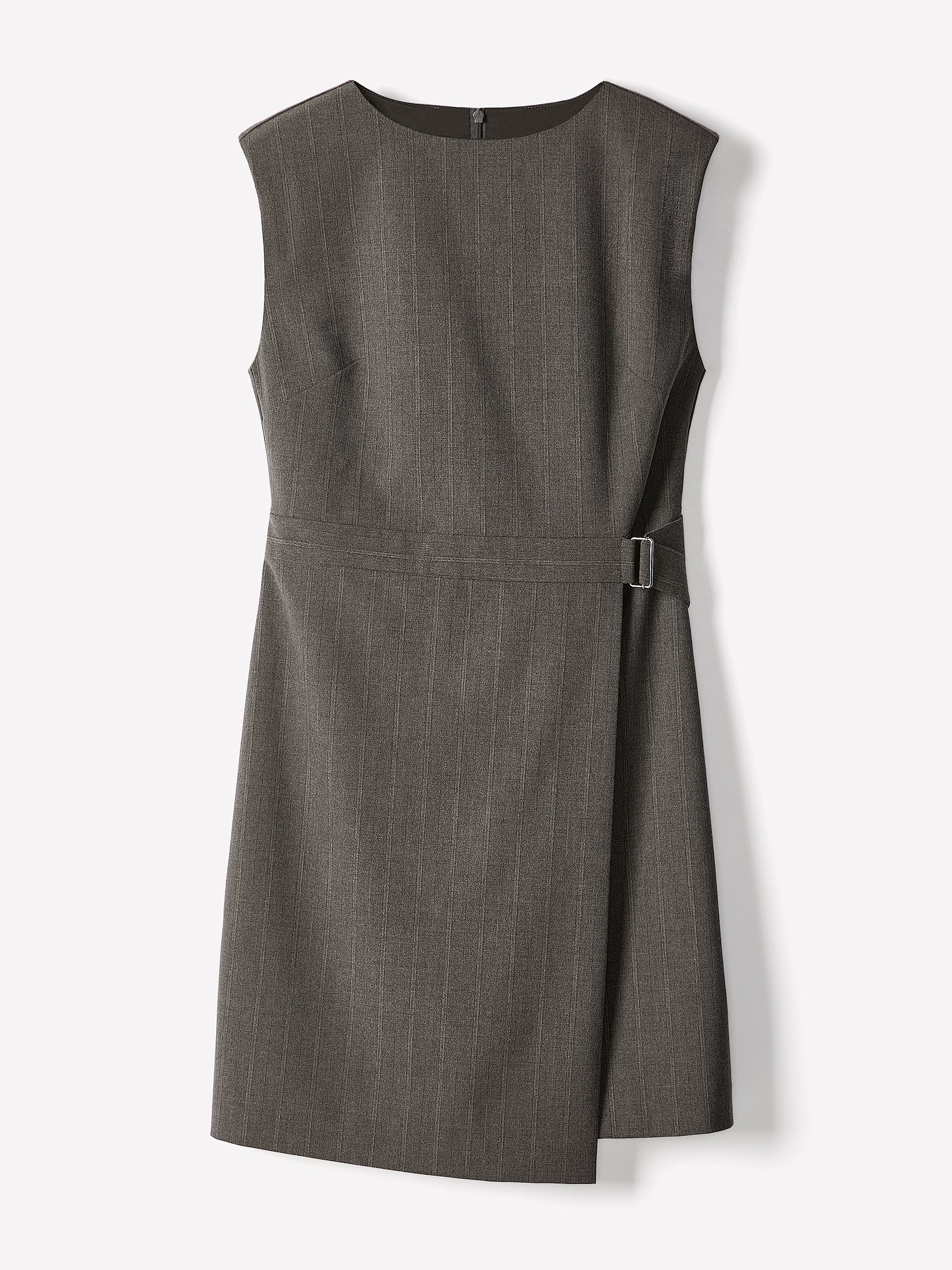 Woven Sleeveless Faux Wrap Dress with Stripes