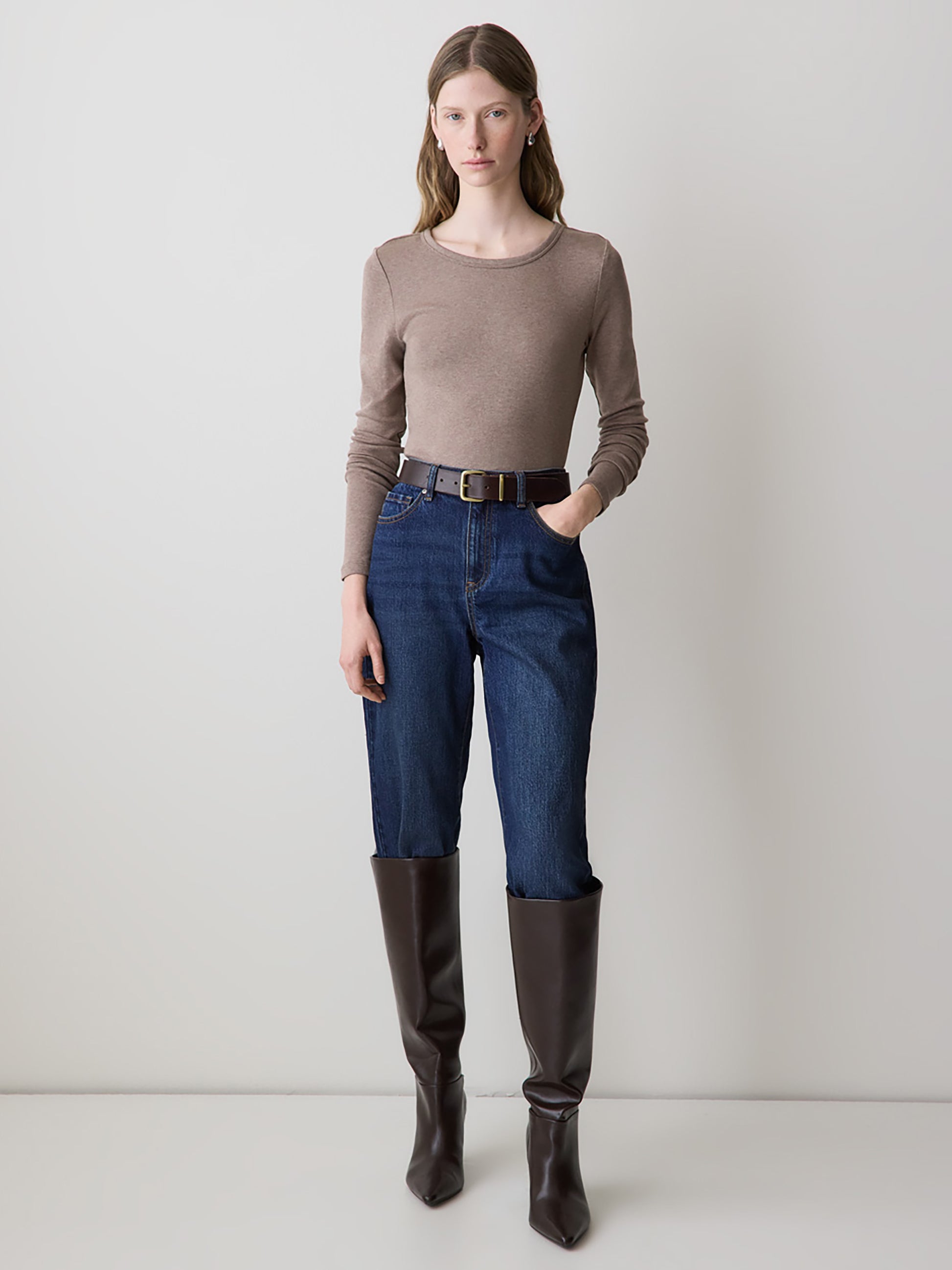 Luxe Knit Long-Sleeve Crew-Neck Fitted Ribbed Tee