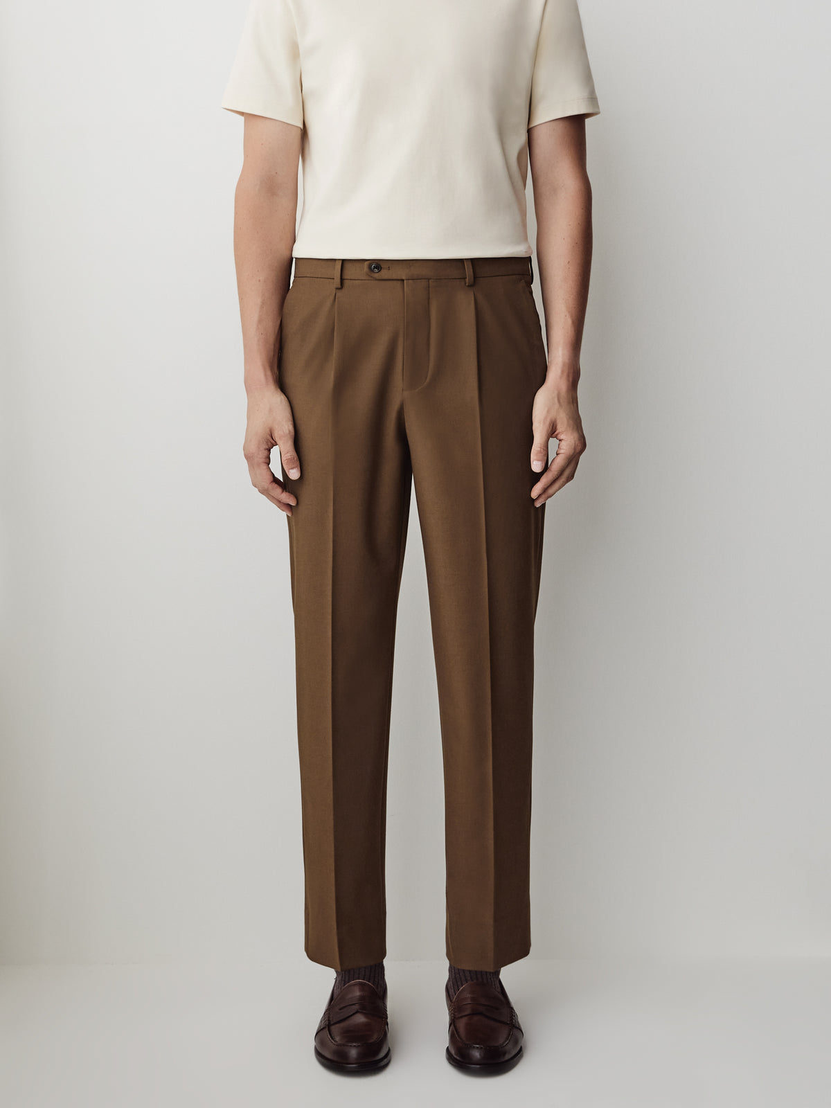 Wool-Blend Tapered-Leg Pleated Dress Pant