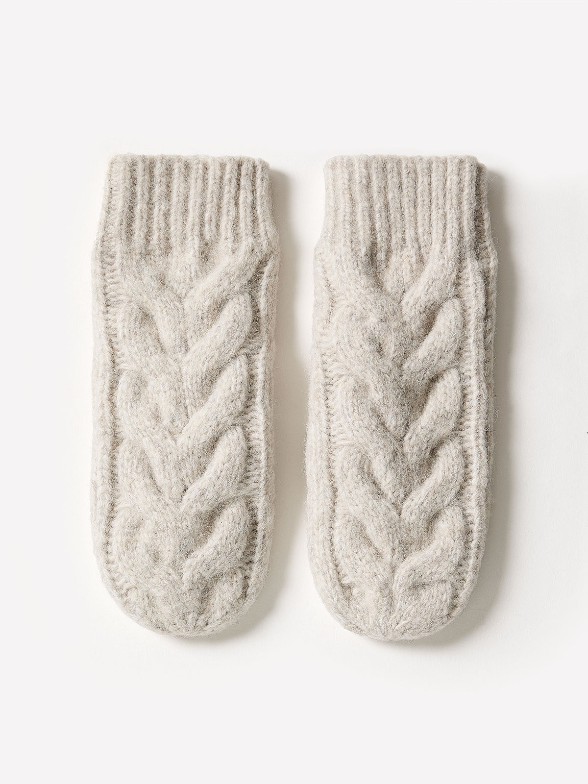 Cable Knit Mittens with Wool Blend Fabric