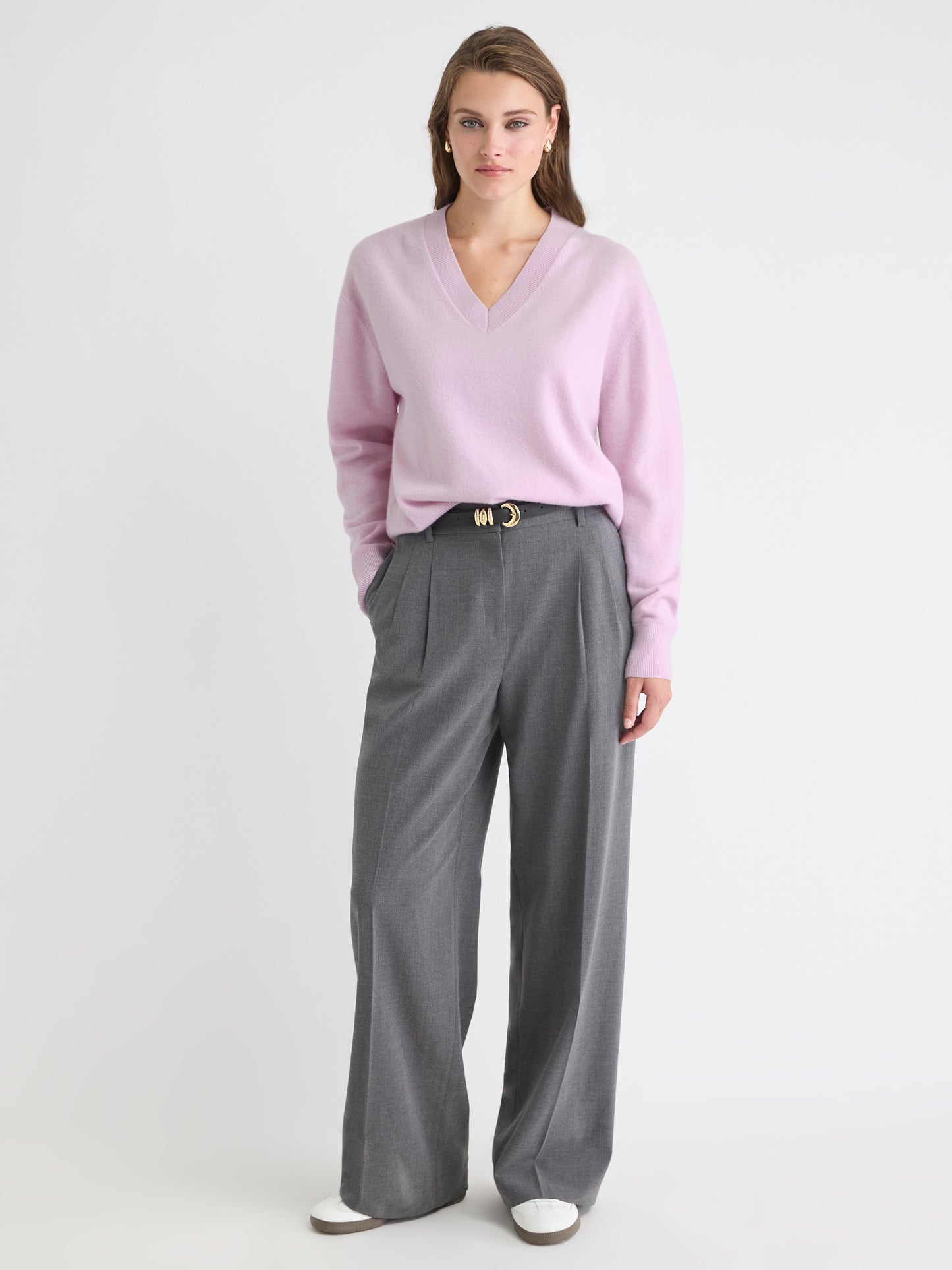 Merino Wool V-Neck Drop Shoulder Sweater