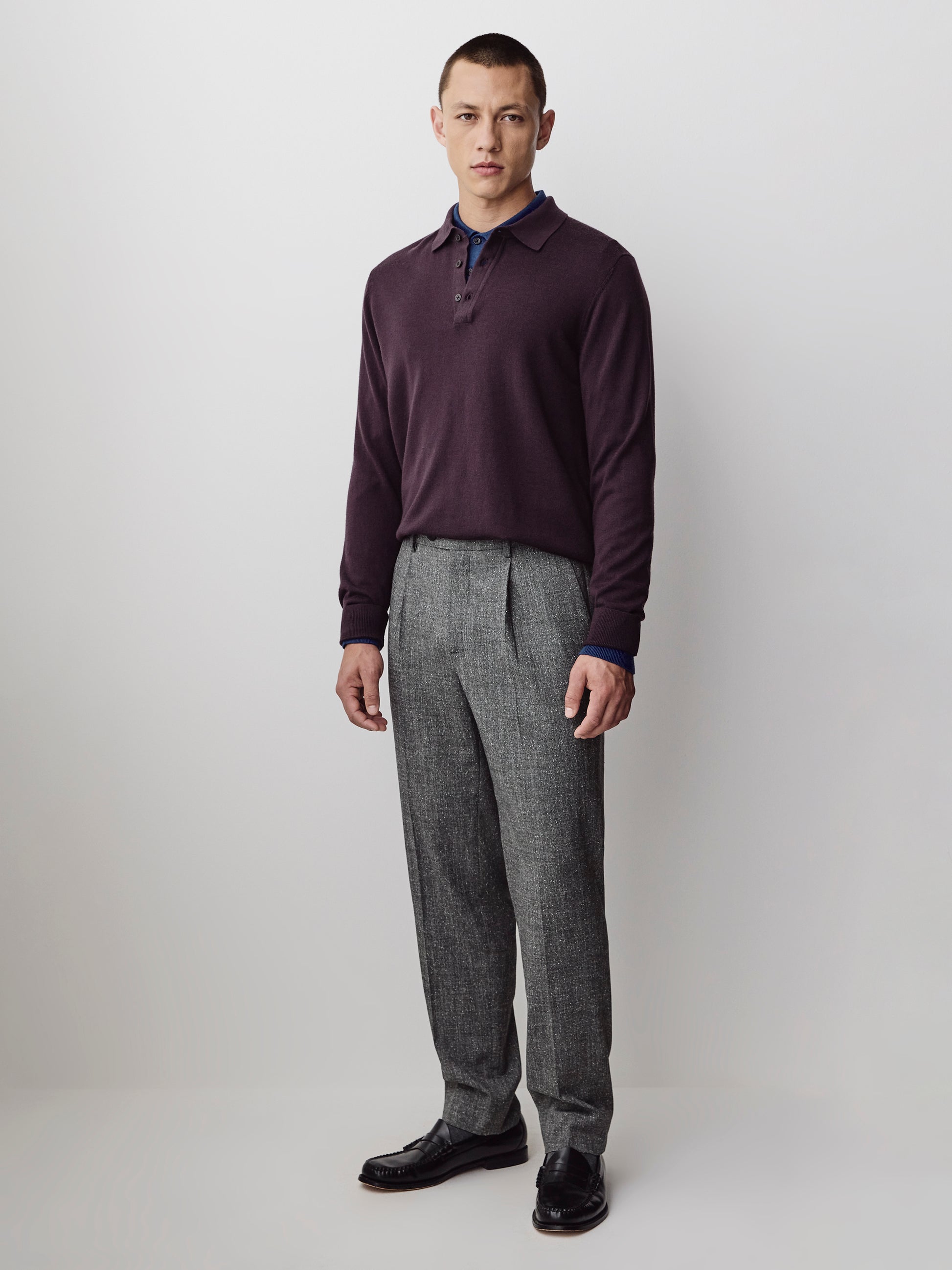 Tapered Pleated Tweed City Pants