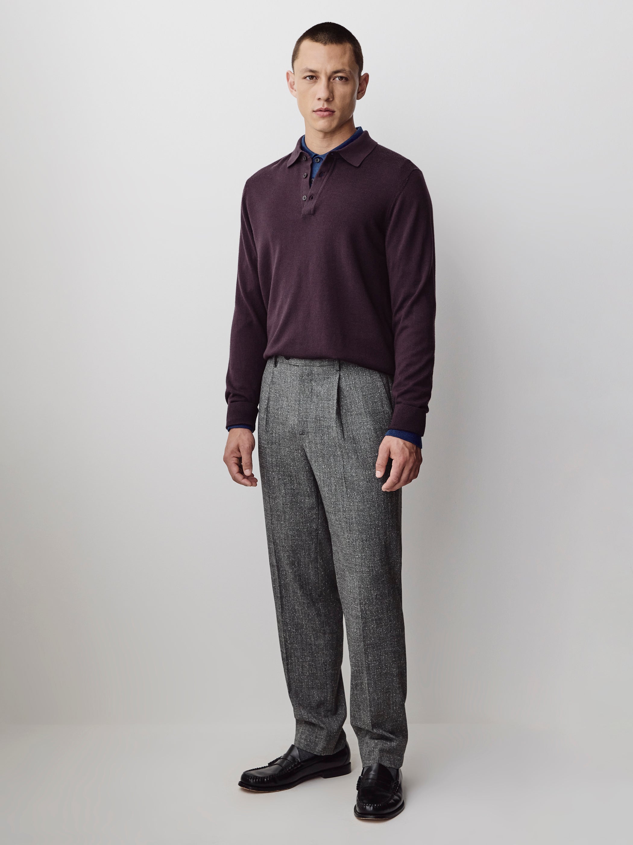 Tapered Pleated Tweed City Pants