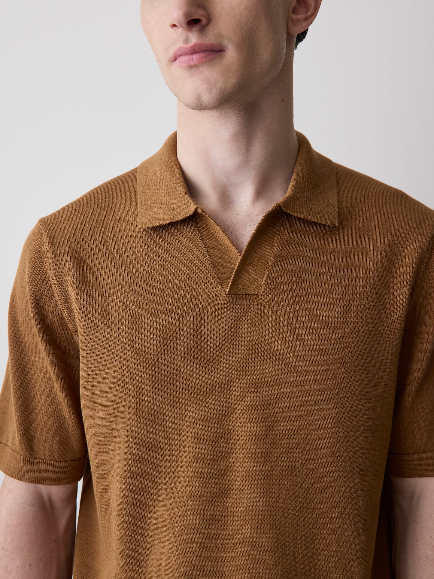 Cotton Short-Sleeve Polo with Johnny Collar