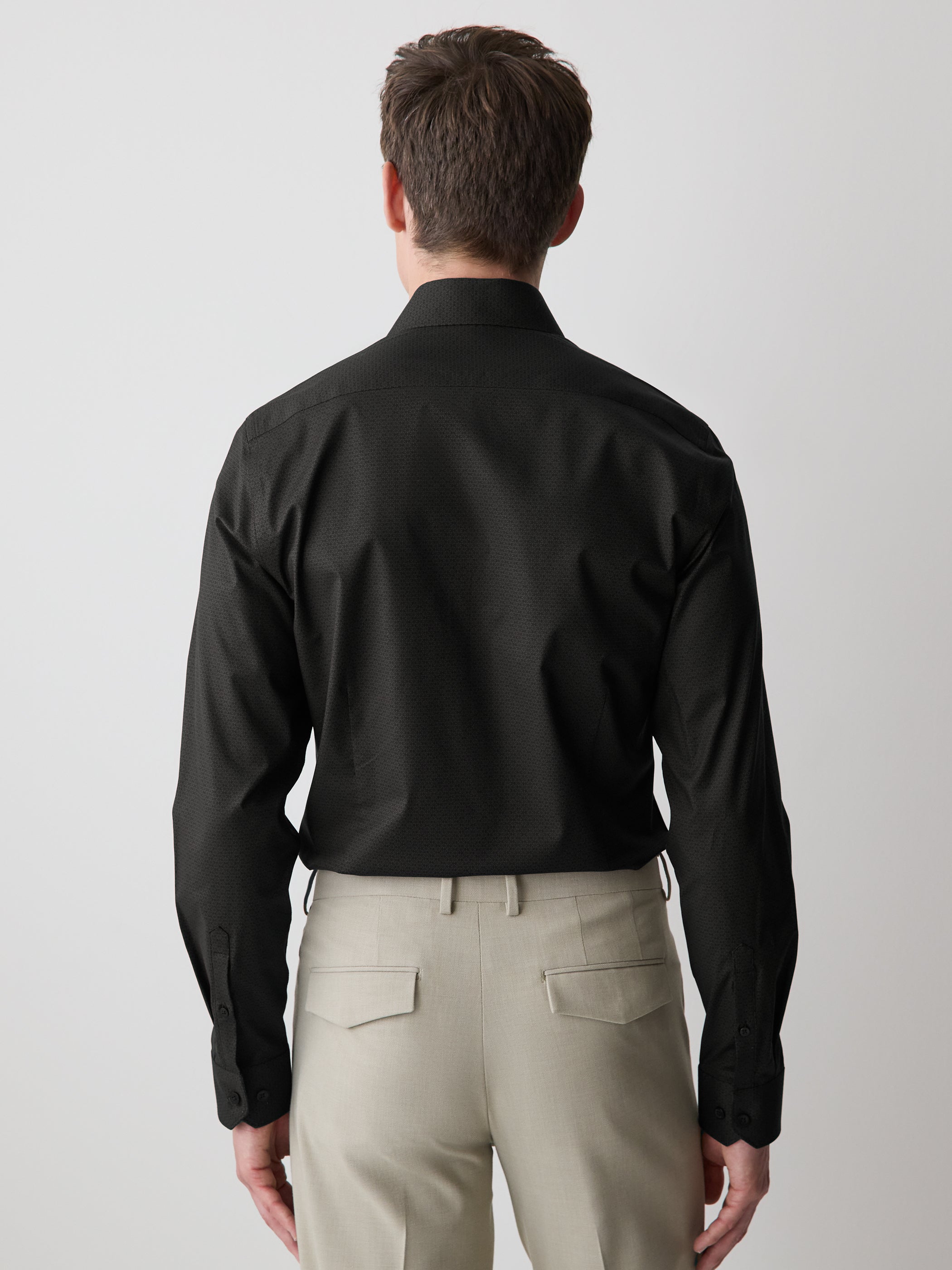 Slim-Fit Sateen Dress Shirt with Geo Pattern