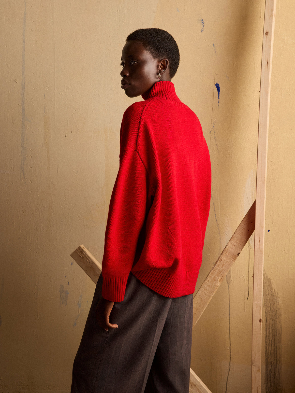 Long-Sleeve Mock-Neck Merino-Blend Sweater