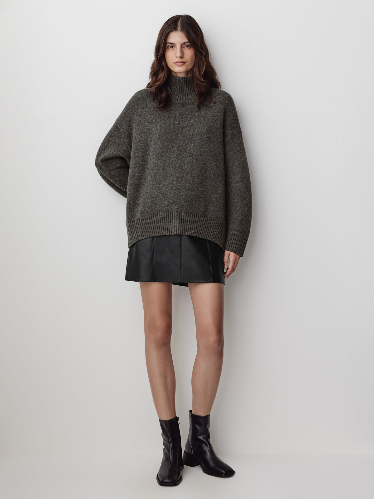 Long-Sleeve Mock-Neck Merino-Blend Sweater