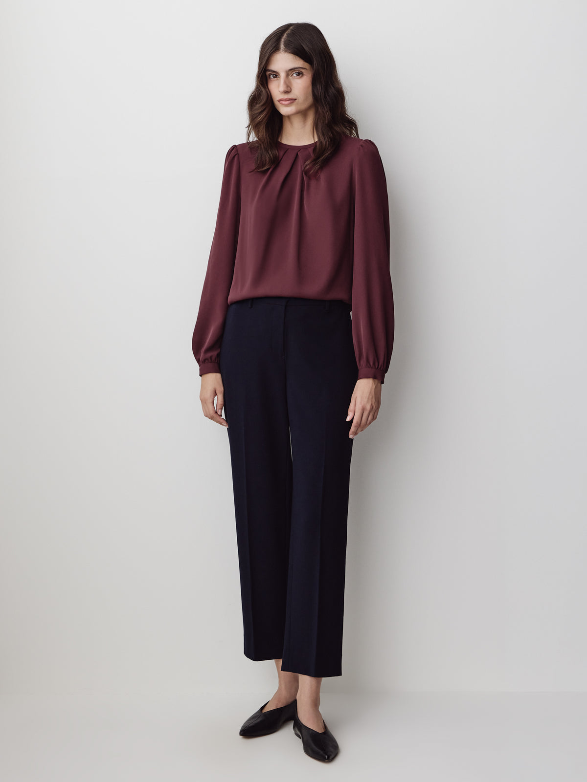 Woven Popover Blouse, Luxe Crepe, Long Sleeve