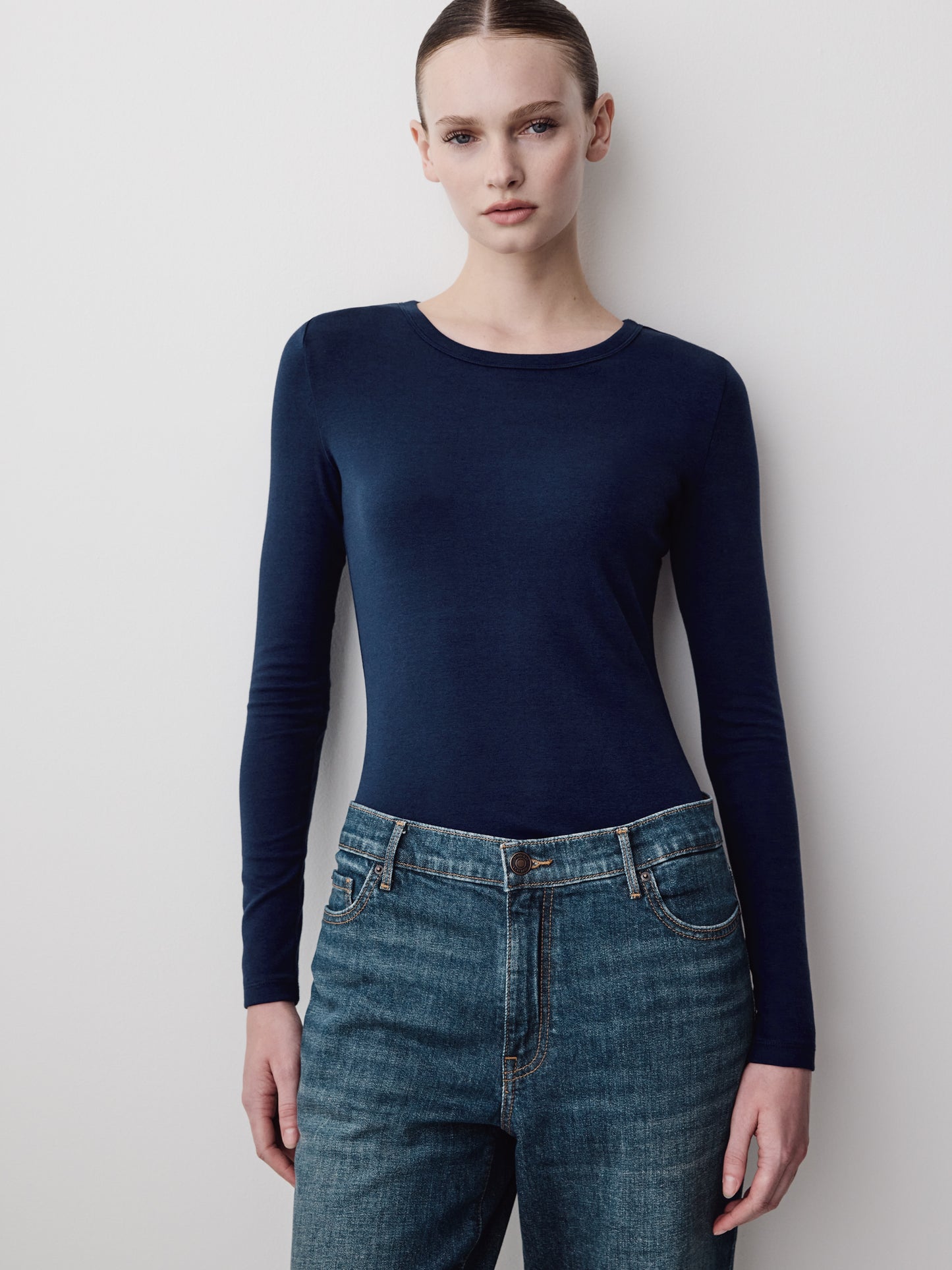 Long Sleeve Knit Pullover Crew Neck Cotton Blend