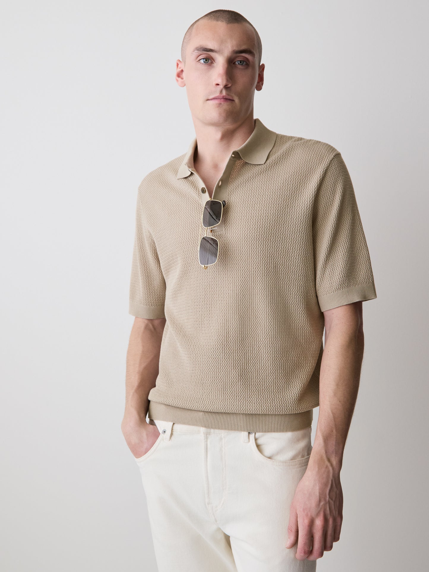 Textured Short-Sleeve Polo Sweater