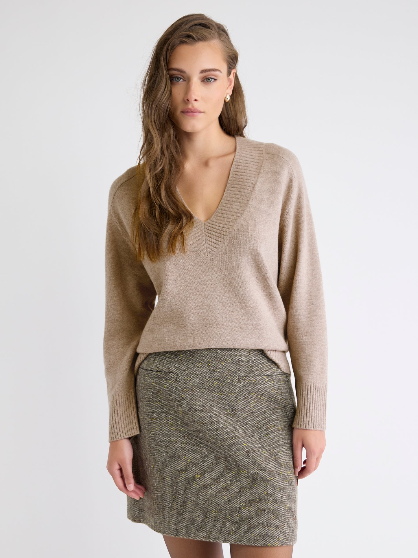 Long-Sleeve V-Neck Merino-Blend Sweater