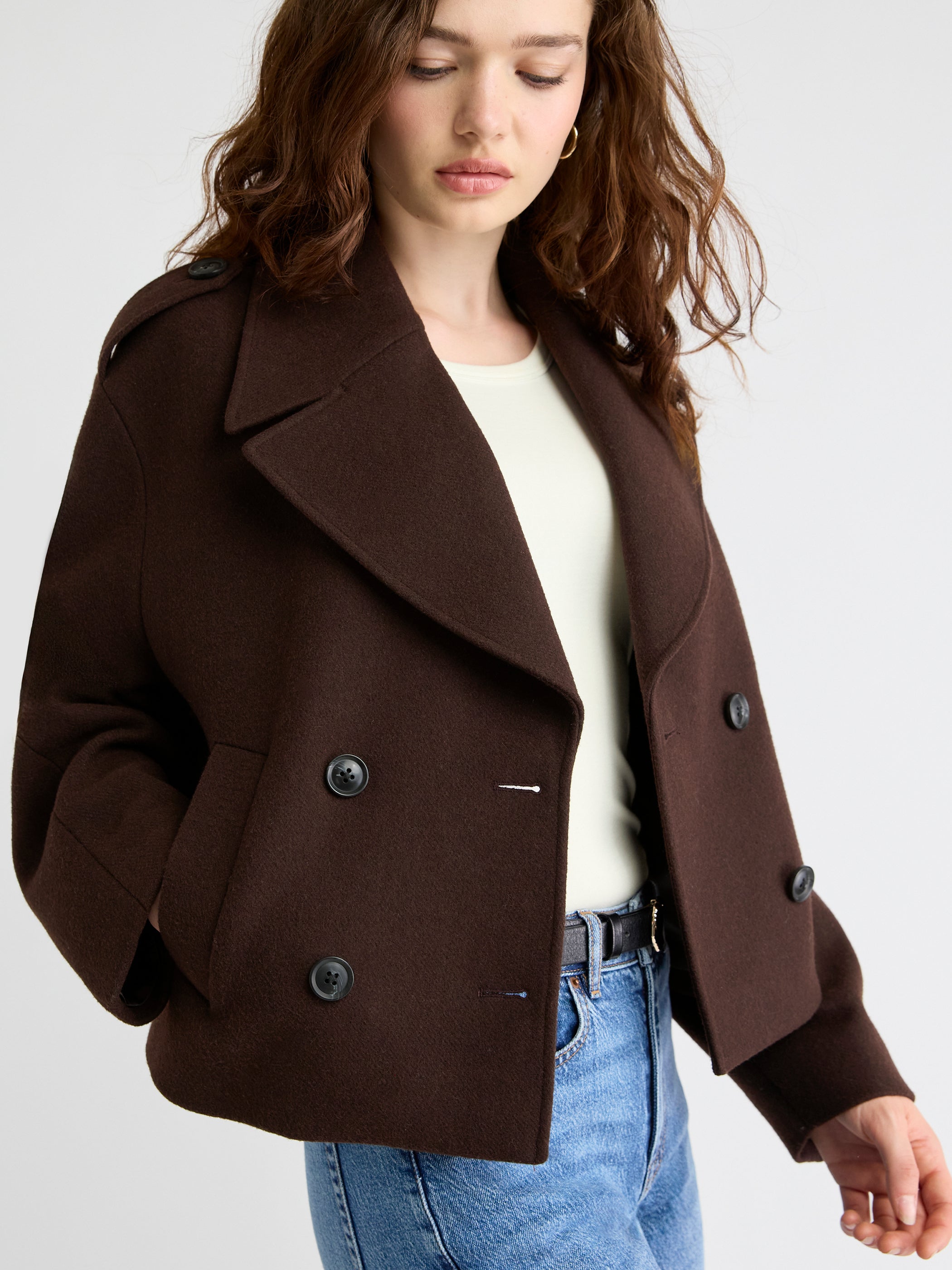 Manteau à Boutonnage Double en Mélange de Laine