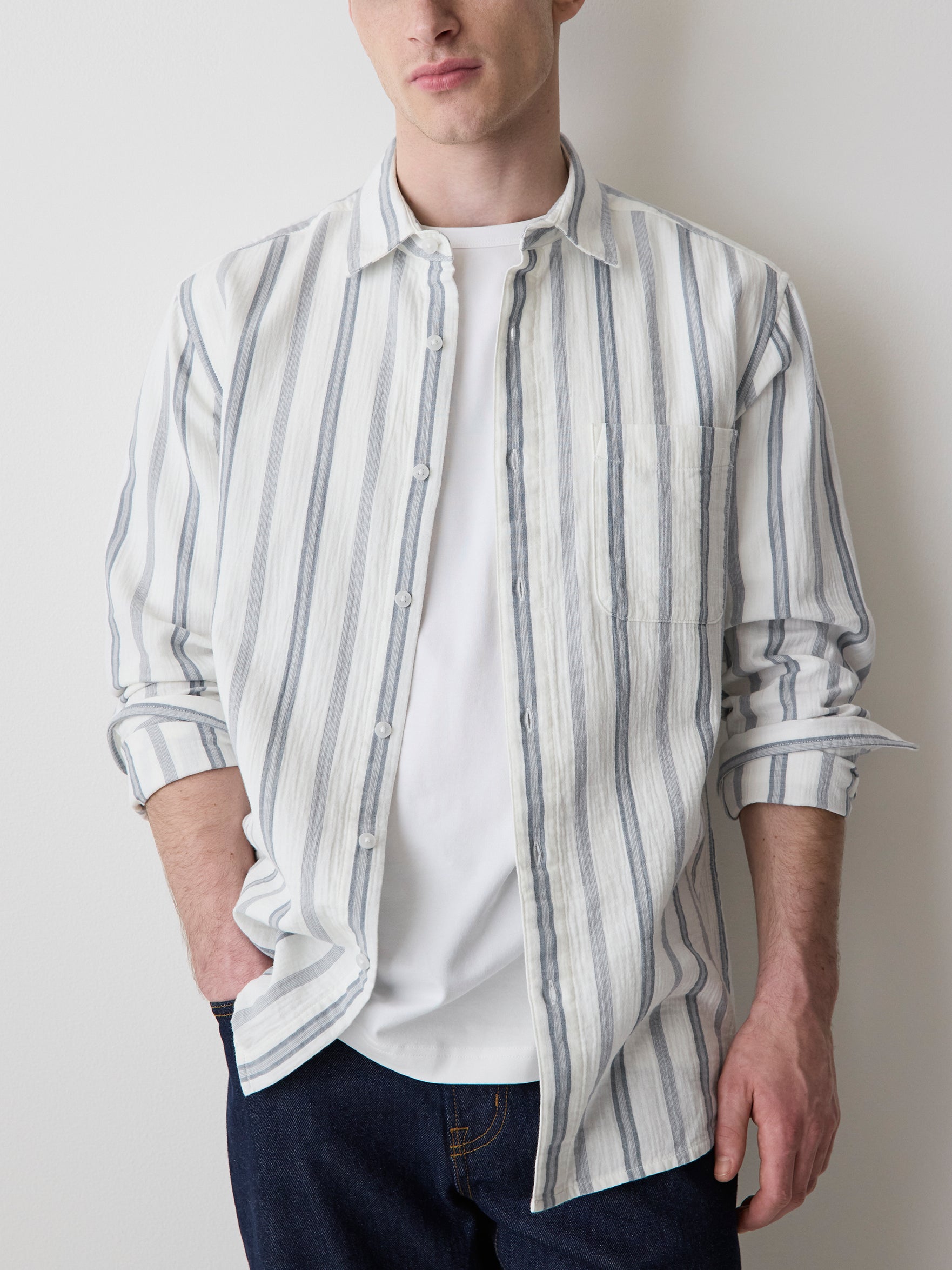 Striped Long-Sleeve Gauze Shirt