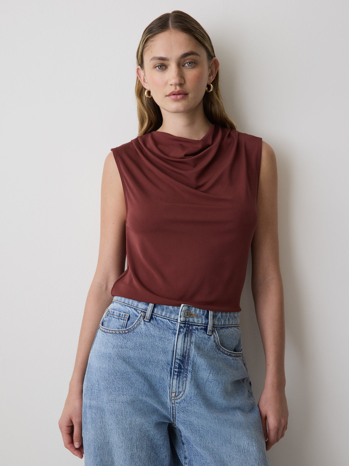 Sleeveless Top with Cowl Neckline