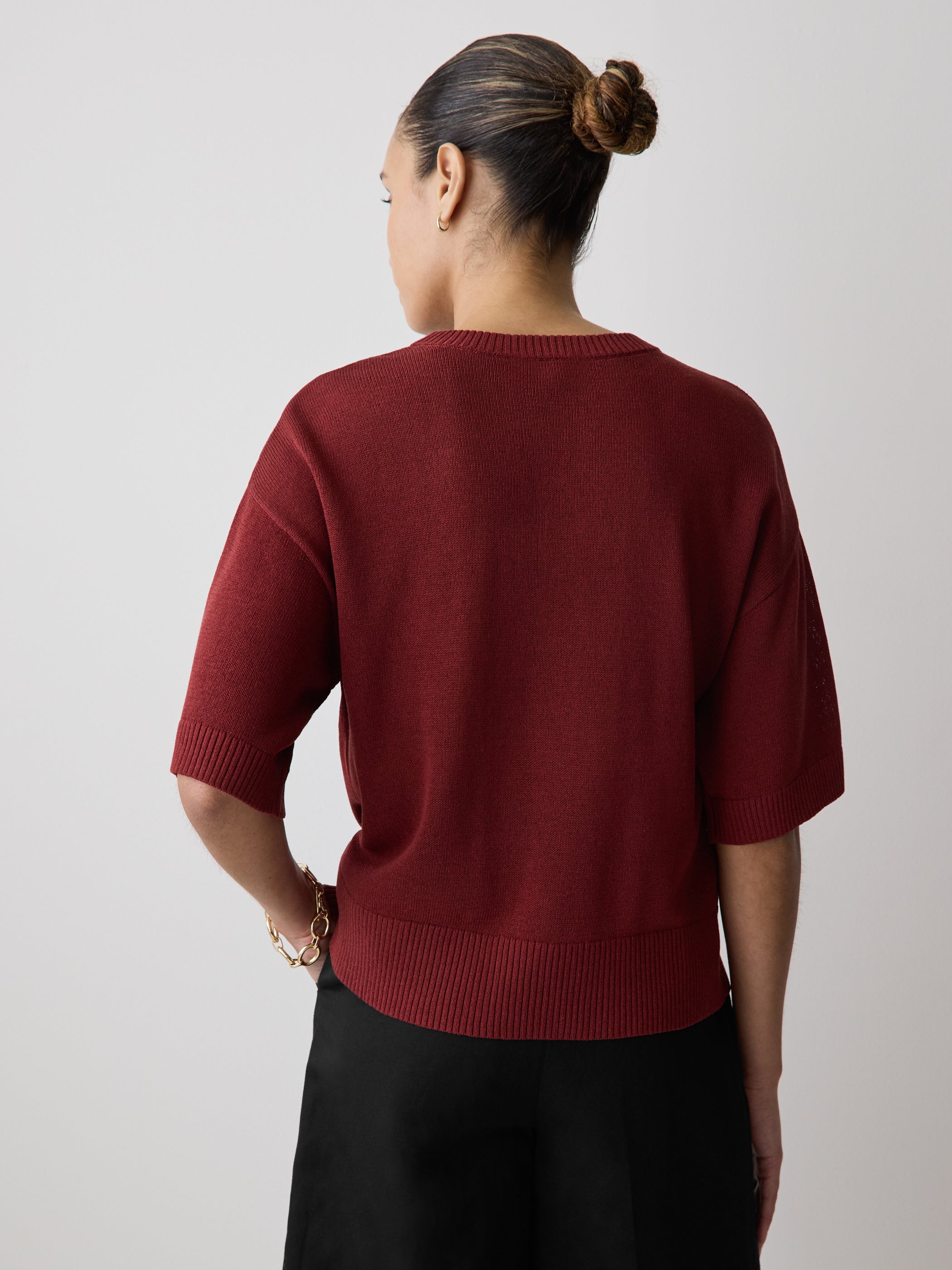 Short-Sleeve Crew-Neck Boxy Sweater