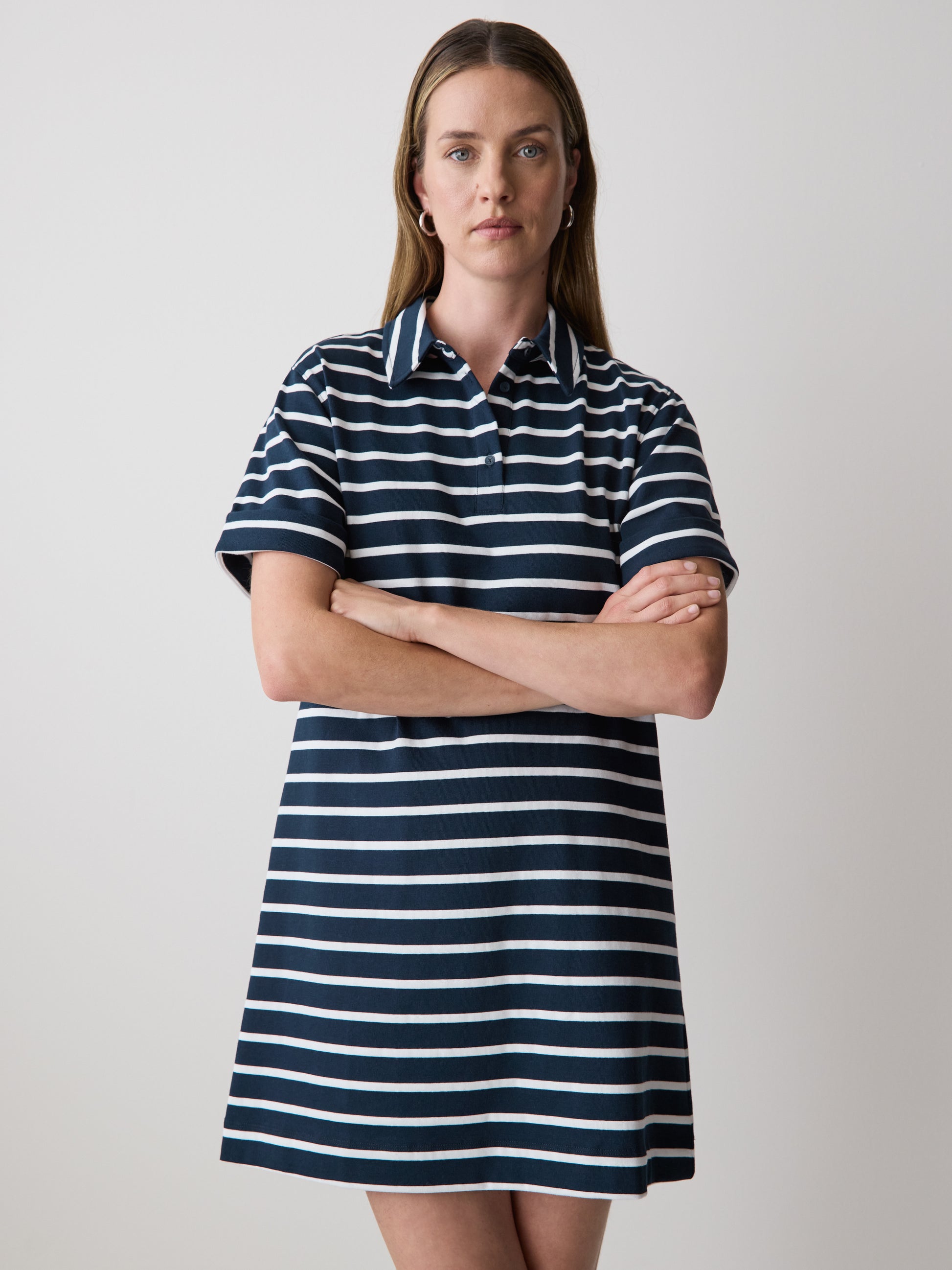 Striped Short-Sleeve Polo Dress