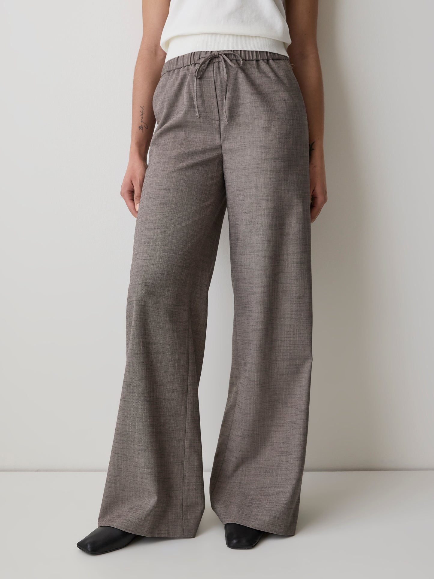 Pantalon en Sergé à Taille Mi-Haute et Jambe Large