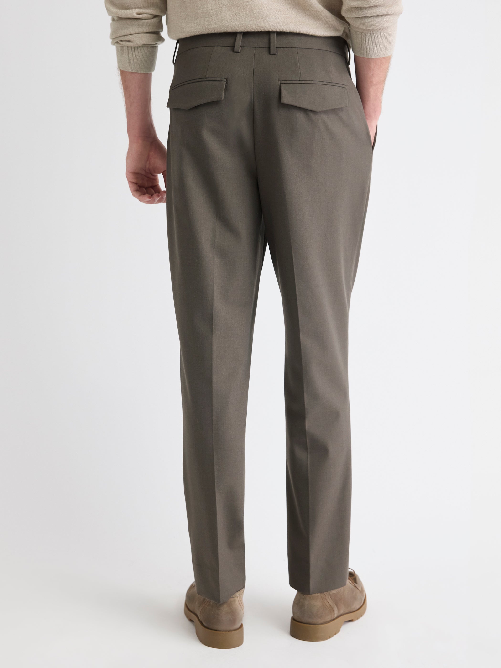 Pantalon Habillé à Jambe Fuselée Plissée en Mélange de Laine