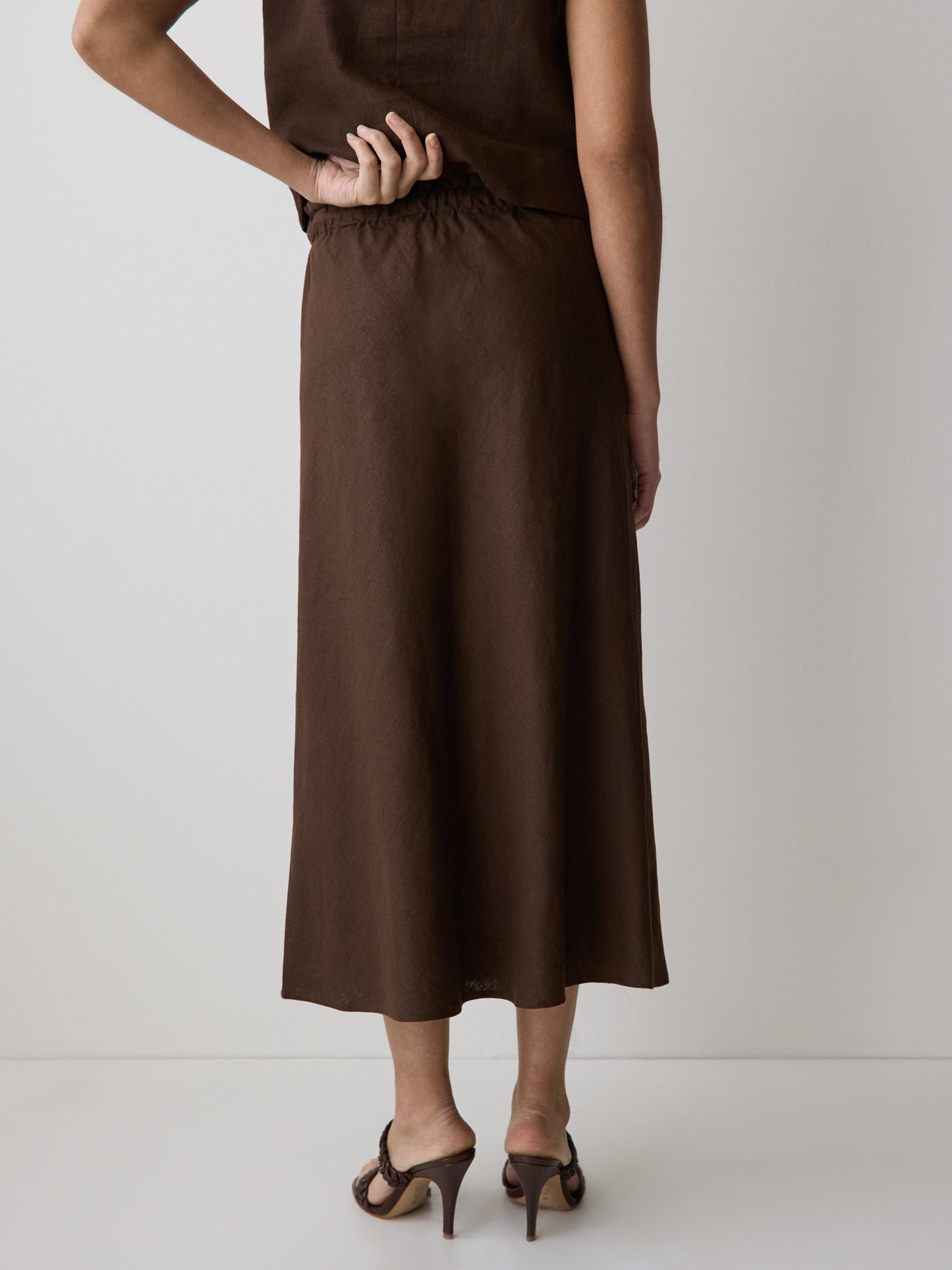 Linen-Blend Straight Midi Skirt