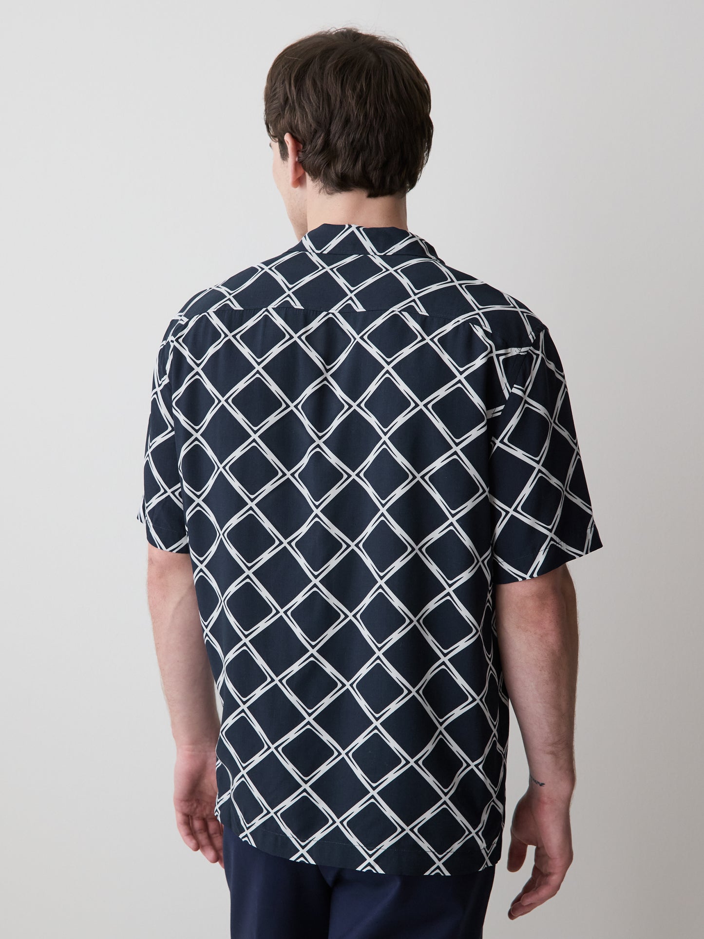 Short-Sleeve Camp-Collar Shirt with Geo Print