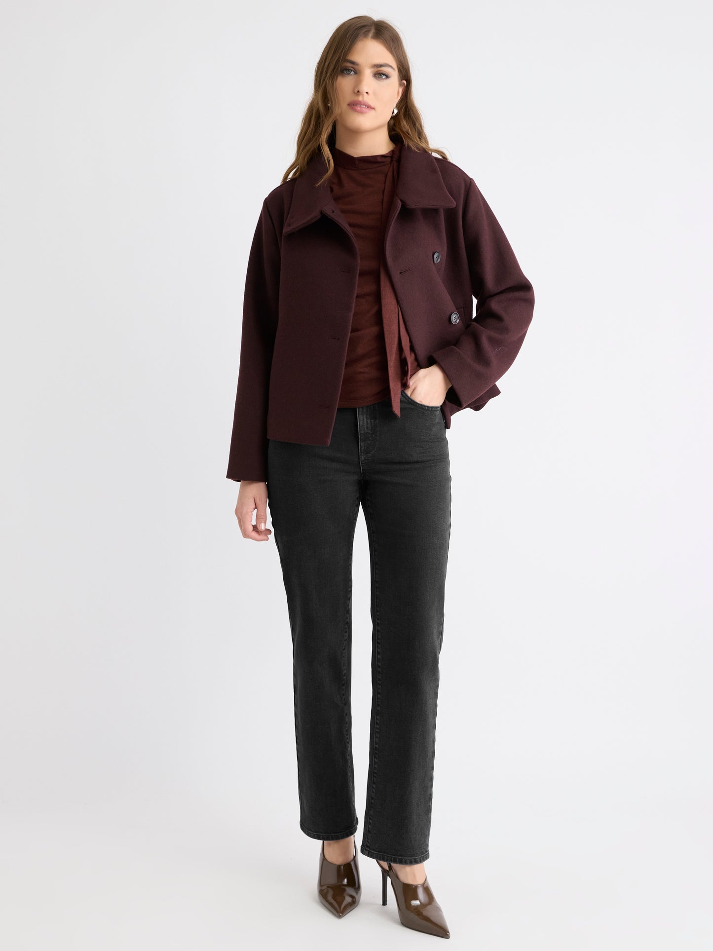 Extended-Sleeve Mock-Neck Top with Tie